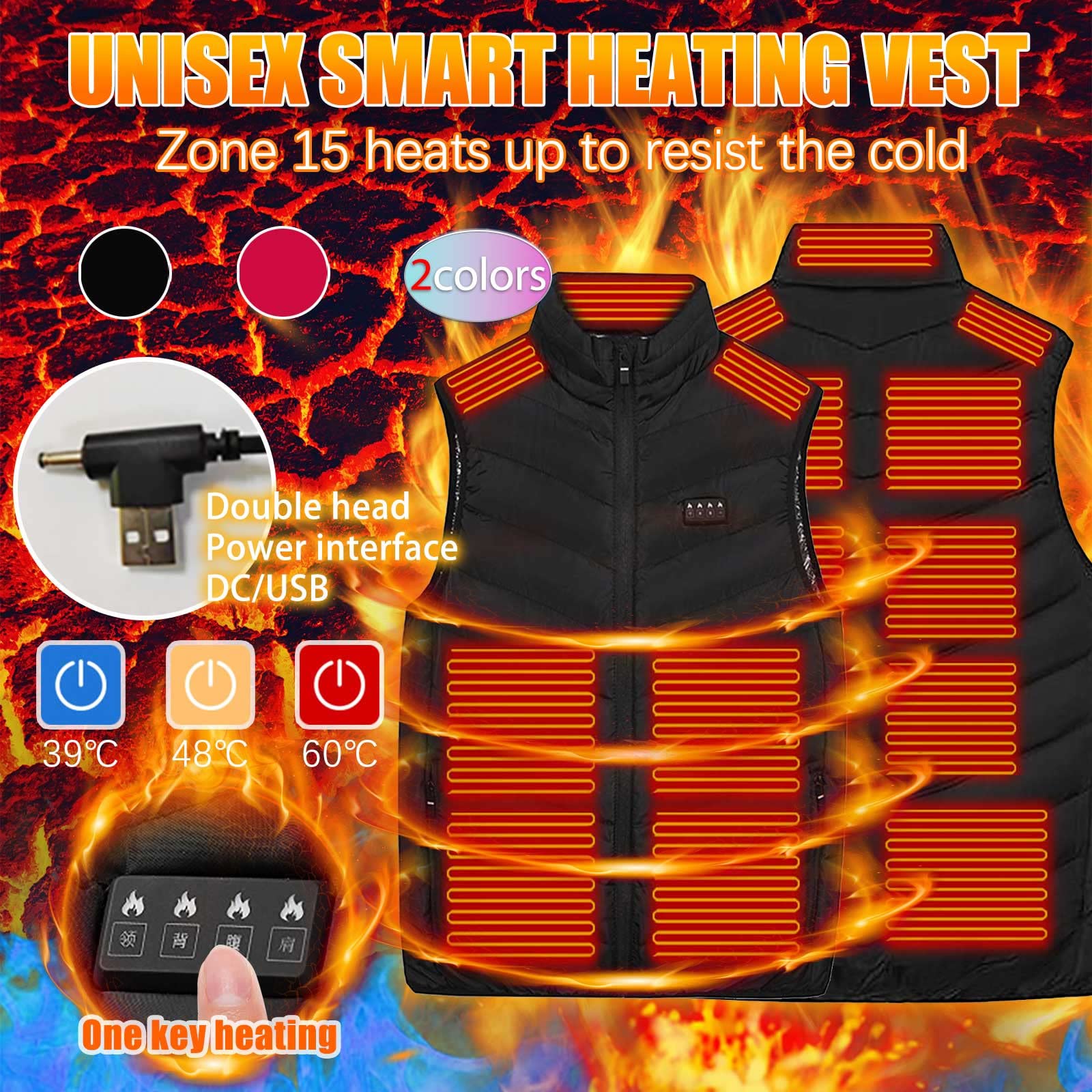 HAOLEI Chaleco Calefactable Hombre Mujer,Talla Grande Chaleco Calefactable con 3 Niveles de Temperatura 15 Zonas de Calentamiento Lavable Térmico Chaqueta para Al Aire Libre Moto Senderismo Camping