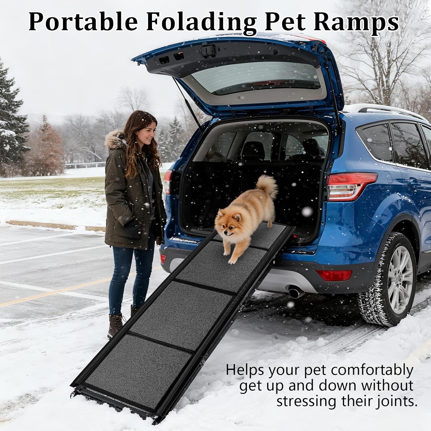 Dog Ramp for Car, Foldable Dog Ramps with Non-Slip Rug Surface Dog Car Ramp for SUV Car & Truck, Portable Dog Ramp Up to 200LBS (71" L x 20" W)
