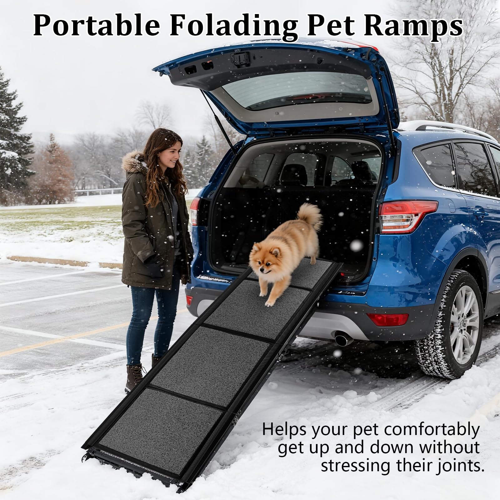 Dog Ramp for Car, Foldable Dog Ramps with Non-Slip Rug Surface Dog Car Ramp for SUV Car & Truck, Portable Dog Ramp Up to 200LBS (71" L x 20" W) - image 7
