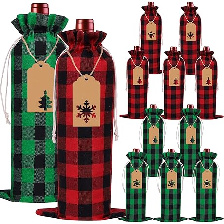 DULEFUN Christmas Wine Bags, Reusable Cloth Wine Bags for Wine Bottles Gifts
