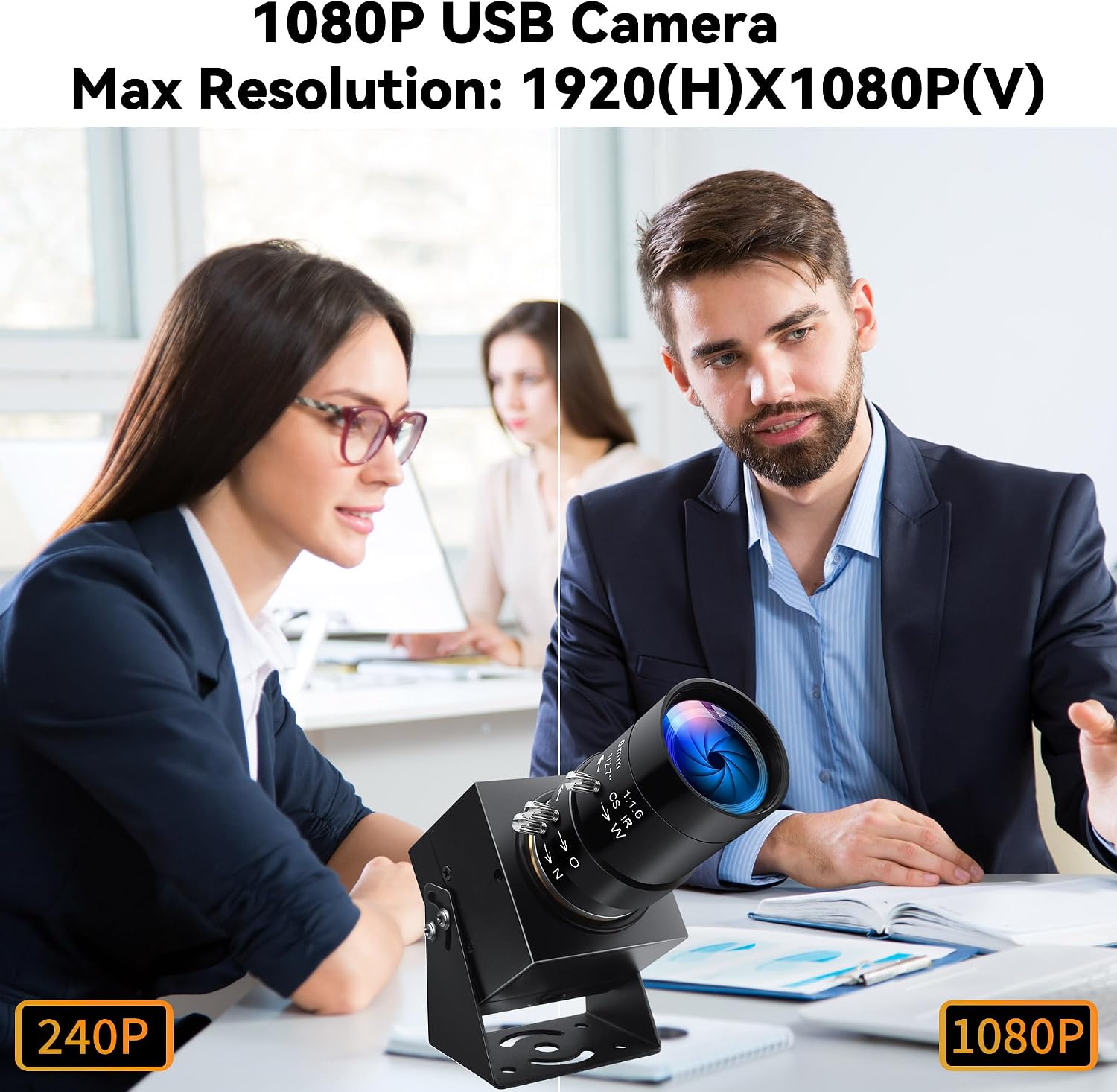 High Speed USB Camera 1080P@30fps 720P@60fps 480P@120fps 10X Manual Zoom Lens, UVC Plug and Play Security Webcam for Lightburn, Laser Engraving,3D Printer Compatible with Windows Linux Mac OS