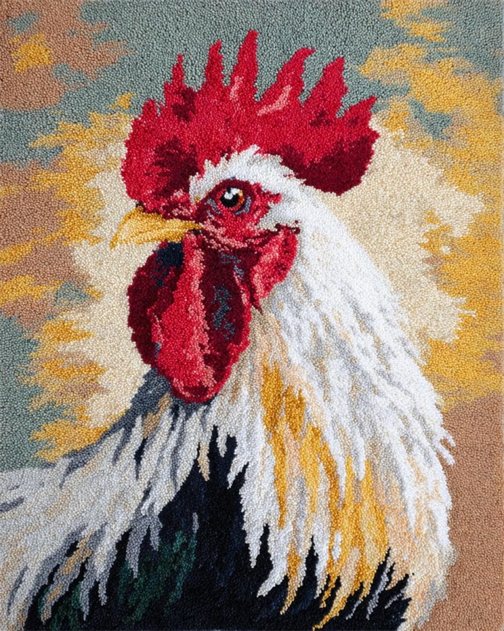 AMBATTERY Latch Hook Kits Carpet Rooster Portrait 85x115cm