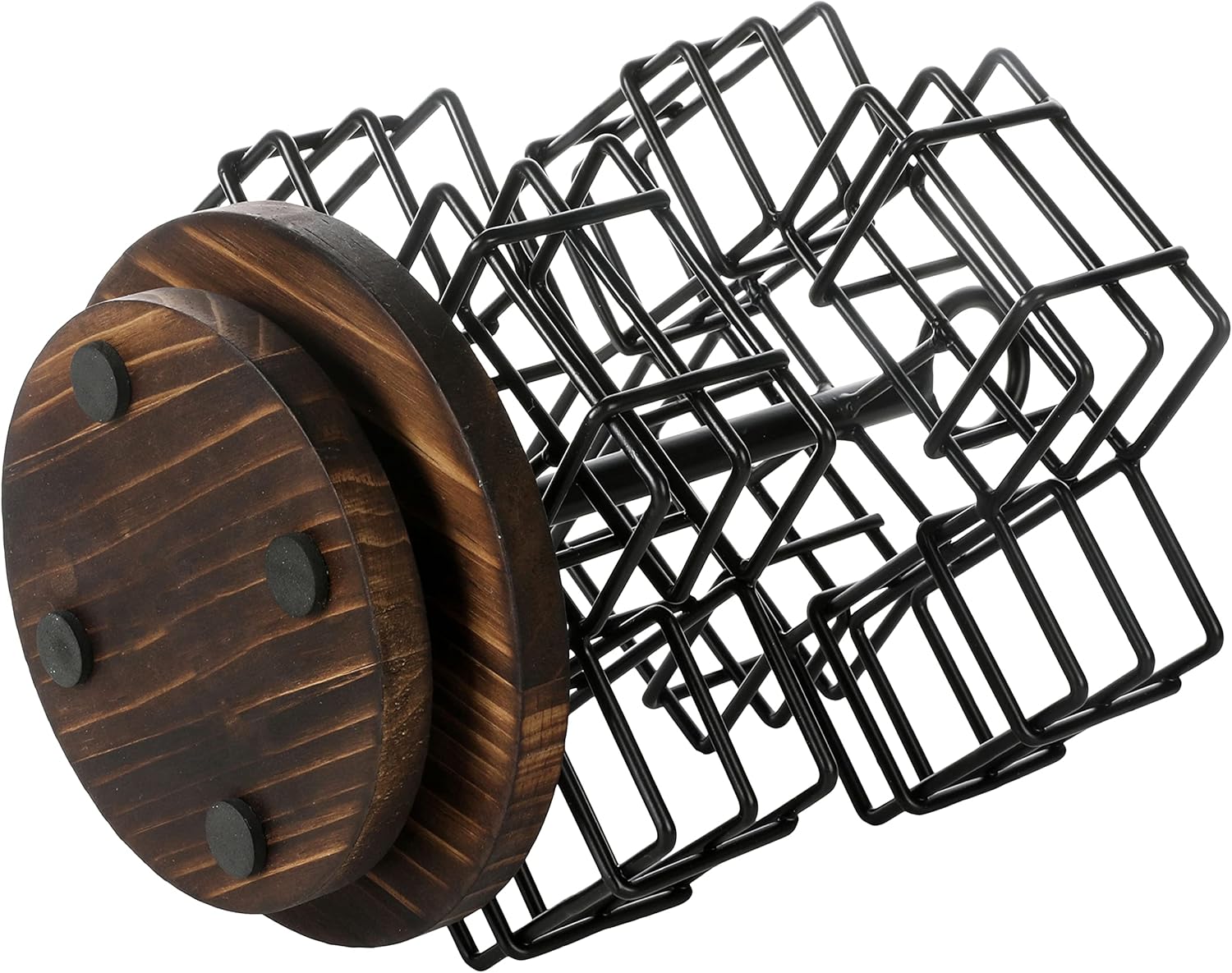 MyGift 8 Compartment Tea Bag Organizer Carousel, Black Metal Wire Packet Holder and 360 Degree Spinning Burnt Solid Wood Base, Coffee Station Storage Caddy