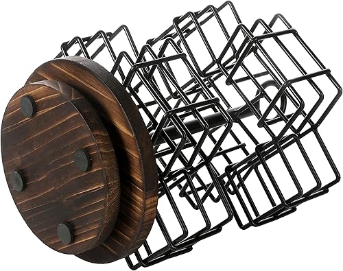 Miniatura 7 de MyGift Estante organizador de bolsas de té estilo carrusel de 8 compartimentos, cestas industriales de alambre de metal negro mate y base rústica de