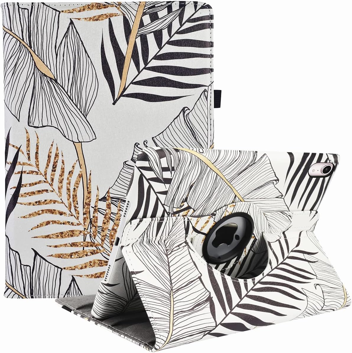 Case for iPad Mini 6 Gen (8.3" 2021) - 360 Degree Rotating Multi-Angle Viewing Folio Stand Cases with Auto Sleep/Wake (Golden Leaves)