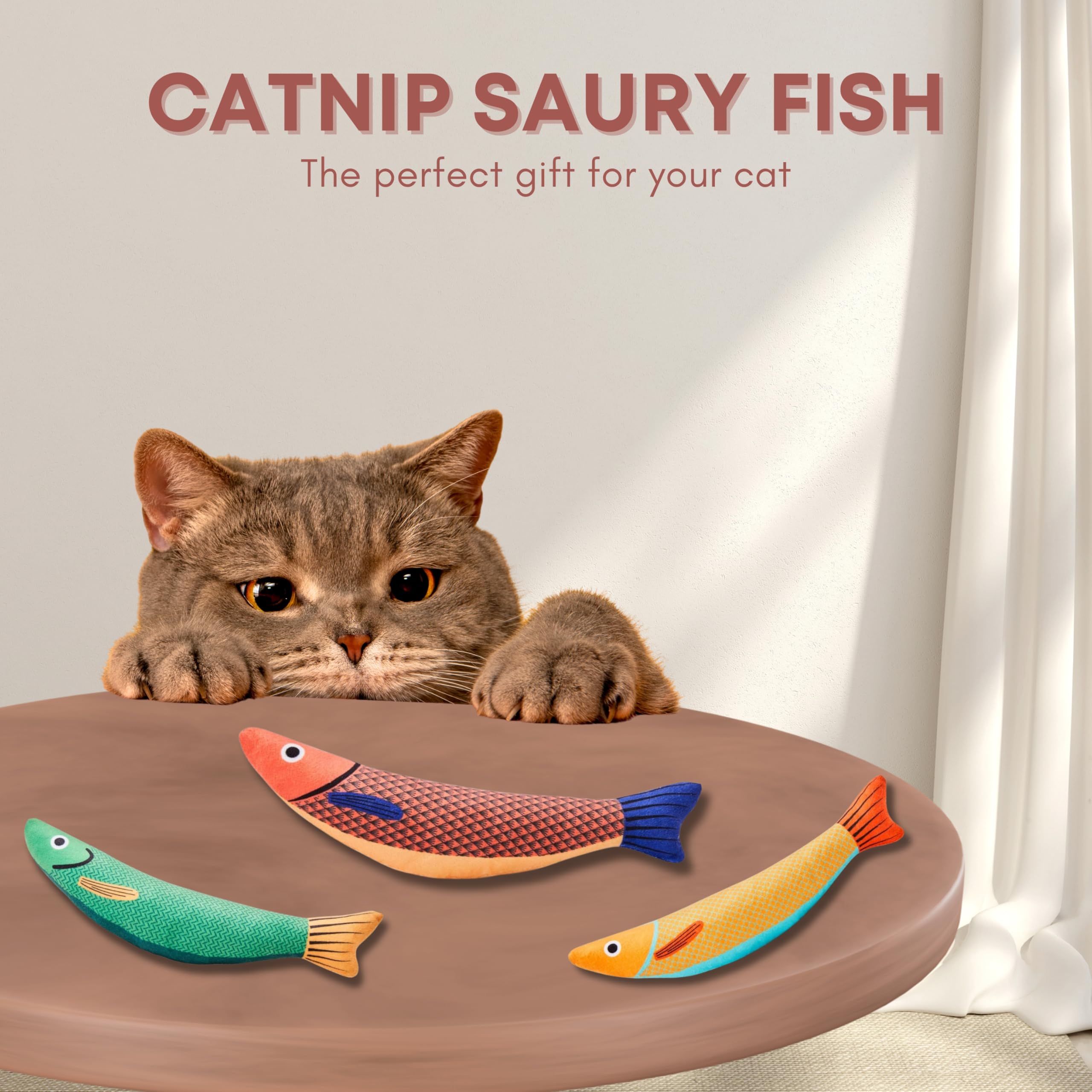 PELUDOS 3 Pack Cat Toys Saury Fish with Catnip, Crinkle Sound & Soft Plush - 9.5 Inch Interactive Kicker Toys for Indoor Cats, Kitten Chew Toys for All Breeds (Durable & Fun Play)