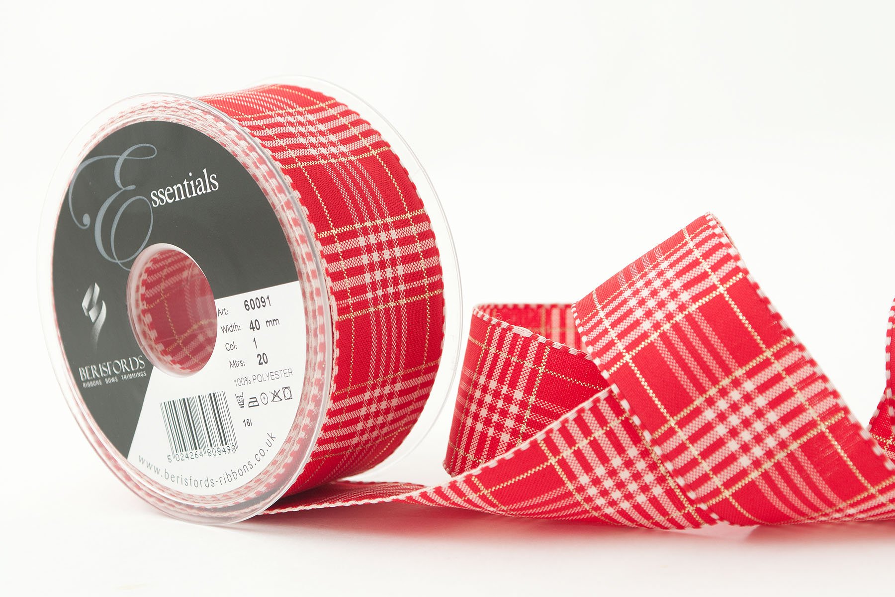 Berisfords Rustic Plaid Ribbon - 4Cm - Per Metre Red
