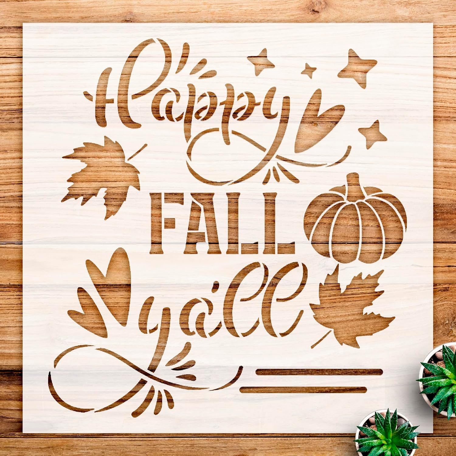 Happy Fall Y'all Stencil Pattern for Wood Signs and Home Decor, Reusable Mylar Template, Ideal for Autumn Crafts and Farmhouse Styling - Size A1 (23.4" x 23.4")