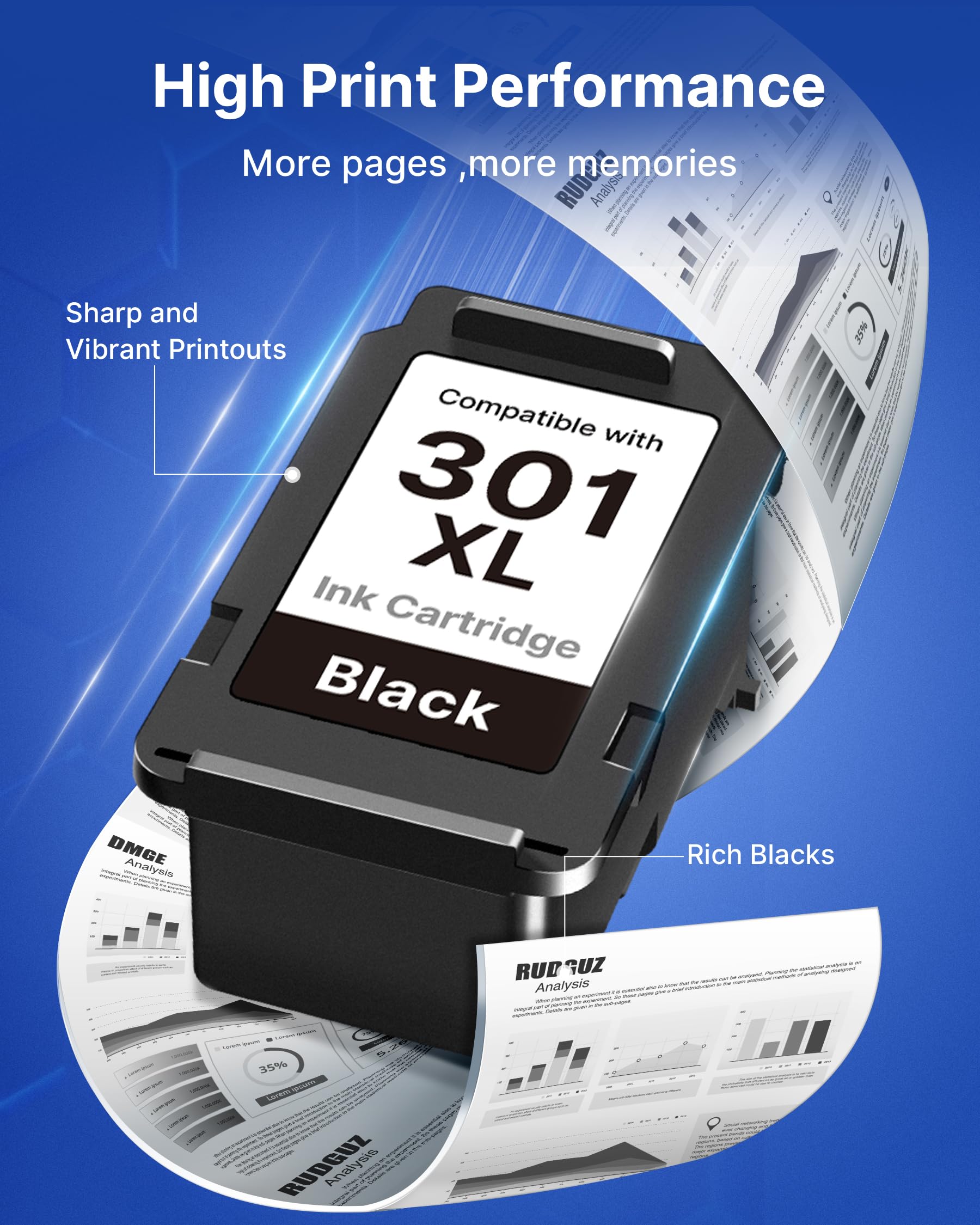 301 XL Nero Cartuccia d'inchiostro per HP 301 XL per HP 301 nero per Envy 4500 4504 5530 5532 5534 DeskJet 2540 2548 1510 2050 3050 1050 Officejet 4630 2620 2622 Stampante multifunzione (Nero, 1-Pack)