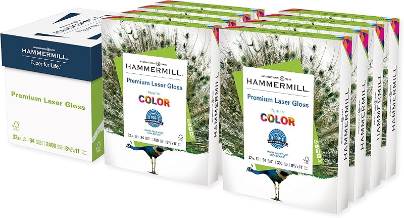 Glossy Paper, Laser Gloss Copy Paper, 8.5 x 11-8 Pack (2,400 Sheets) - 94 Bright, Made in the USA Glossy Printer Paper, 163110C