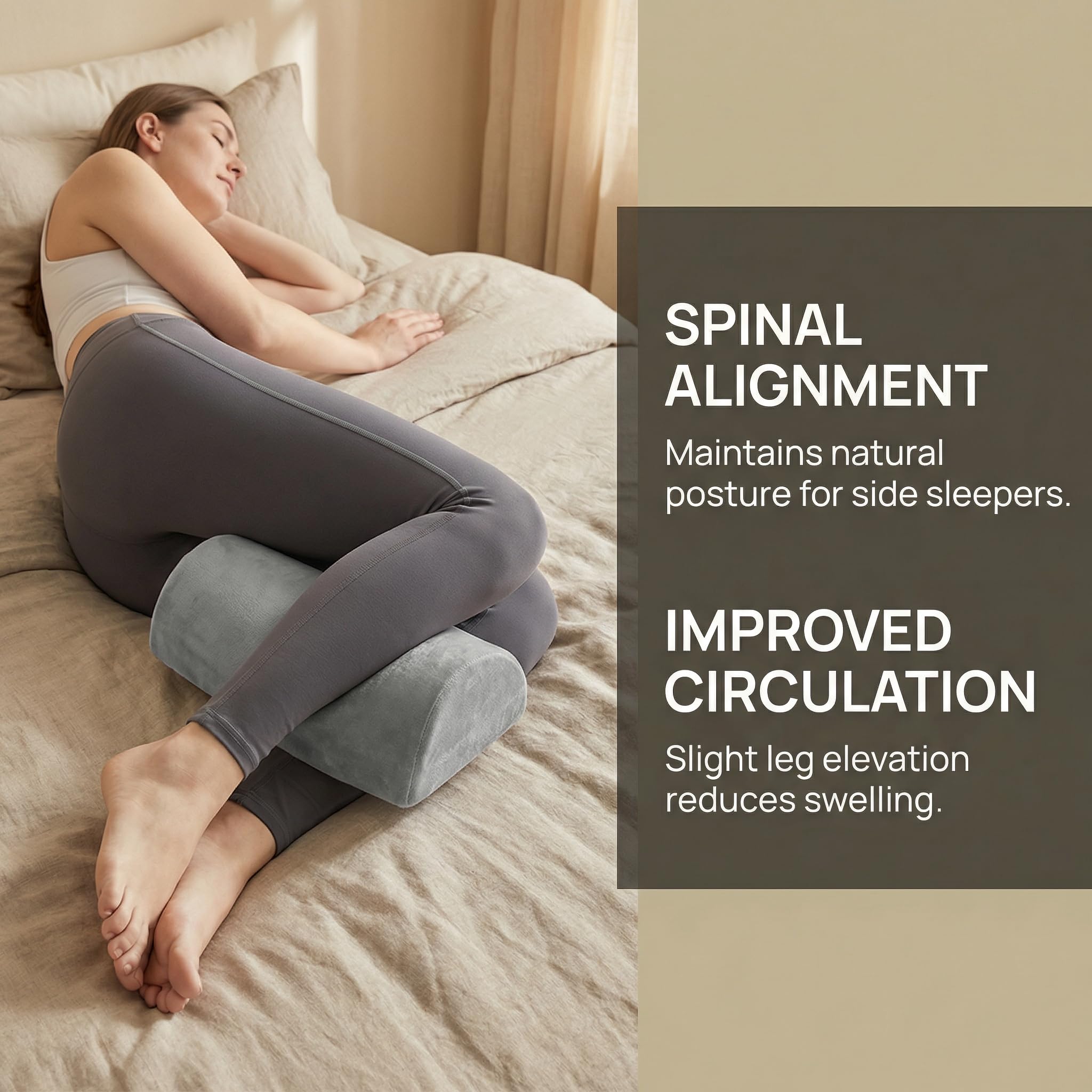 Halbmond Kniekissen Orthopädisches Lagerungsrolle aus Memory Schaum Nackenrolle Beinkissen für Seiten- & Rückenschläfer Bein Elevationskissen zur Entlastung von Knie Rücken (42x18x10 cm)