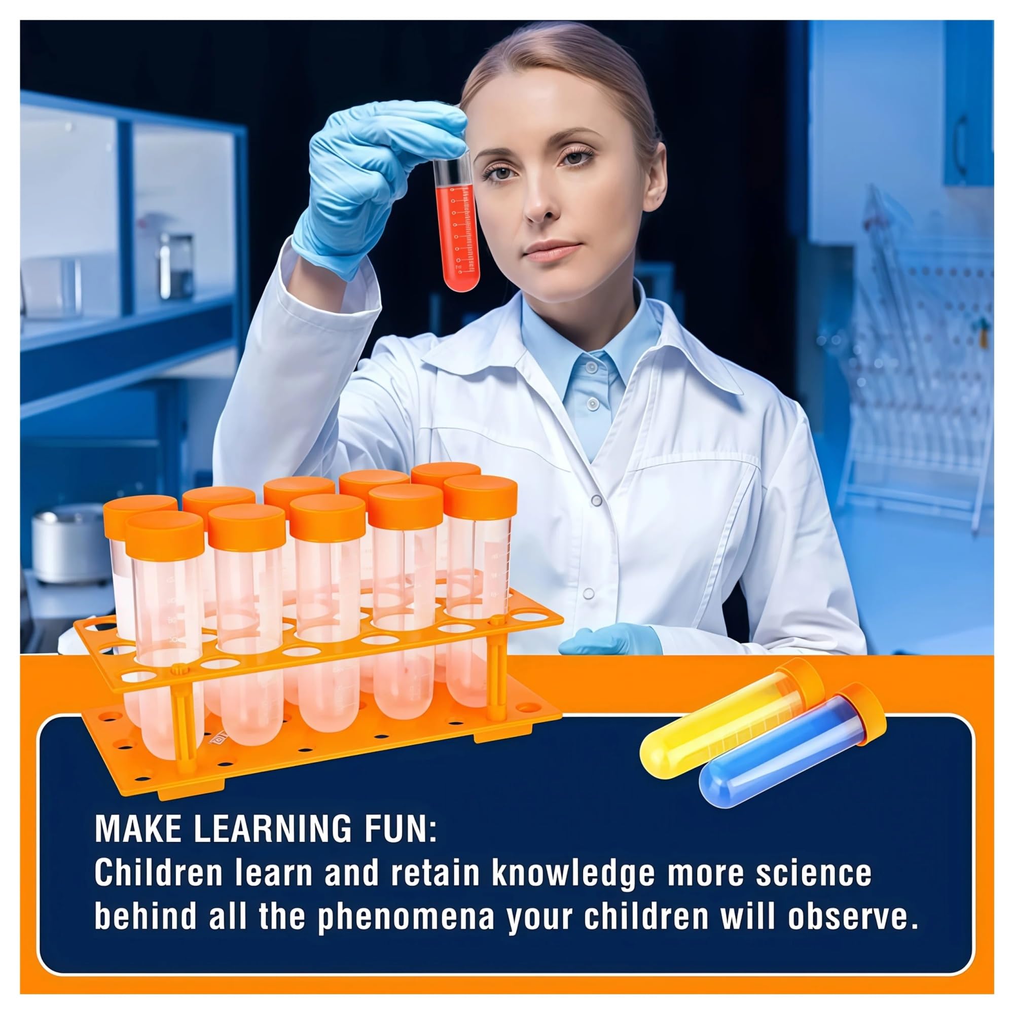Set di portaprovette di grandi dimensioni, inclusi grandi provette, contagocce in silicone, ripiani di stoccaggio, pinzette in plastica, comodi contenitori in plastica.