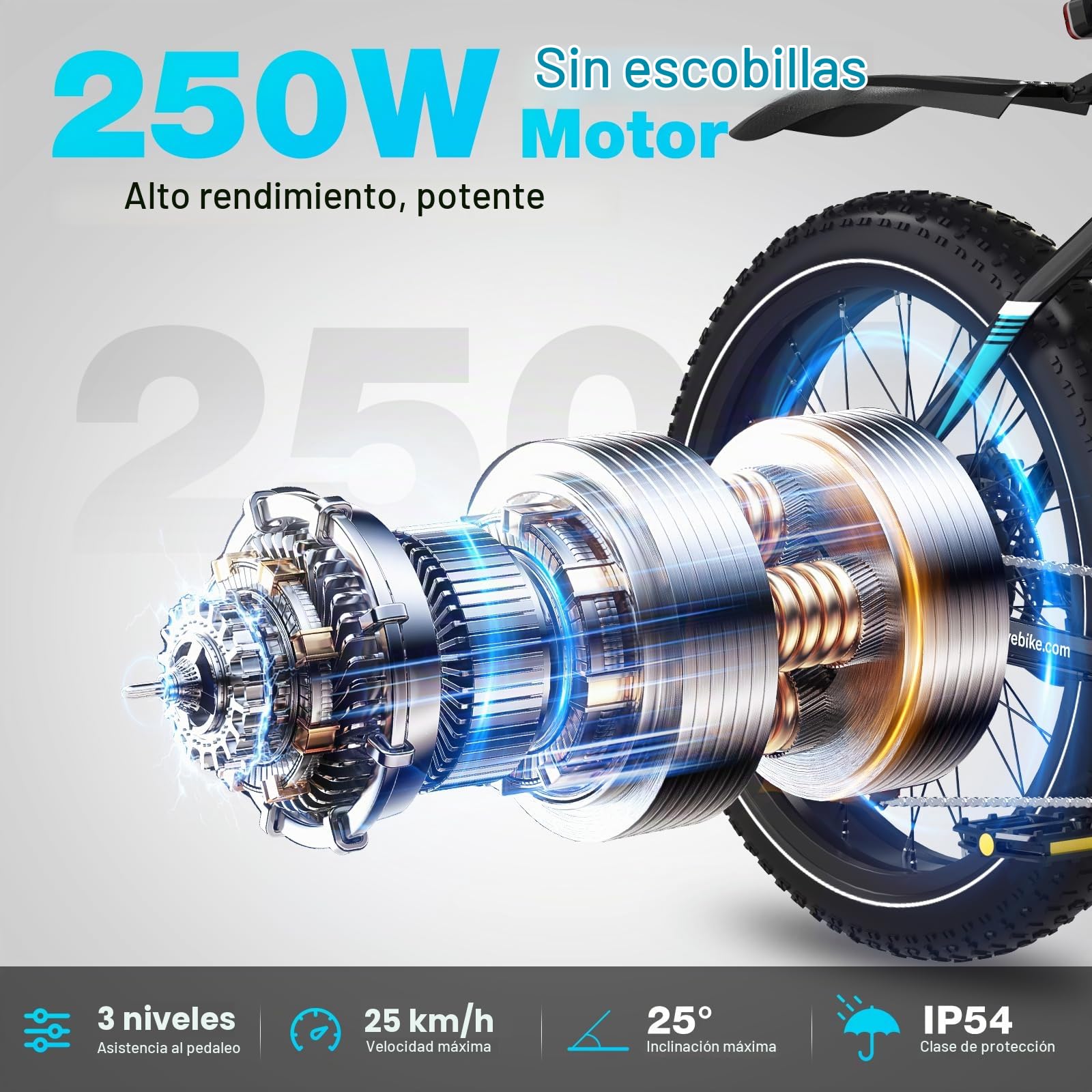 COLORWAY Bicicleta Eléctrica 26” Fat Tire 48V 15Ah 720Wh, Motor 250W, 7 Velocidades, Suspensión Delantera, Doble Freno de Disco, E-Bike para Montaña y Ciudad