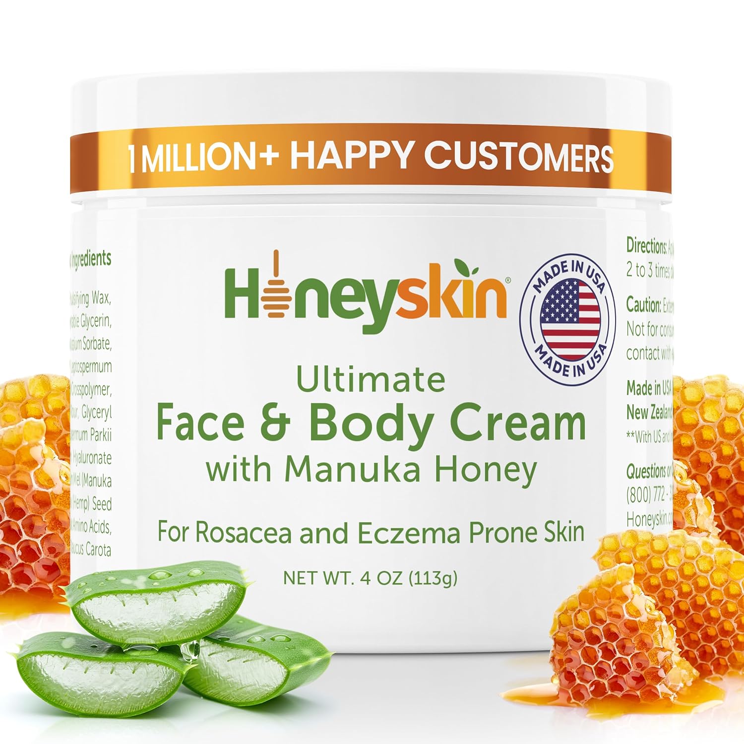 Hydrating Face Moisturizer & Body Cream with Manuka Honey Cream – Organic Face Moisturizer with Honey for Extremely Dry Skin – for Dry & Itchy Skin, Rosacea & Eczema Prone Skin 4oz Hydrating Face Moisturizer & Body Cream with Manuka Honey Cream – Organic Face Moisturizer with Honey for Extremely Dry Skin – for Dry & Itchy Skin, Rosacea & Eczema Prone Skin 4oz