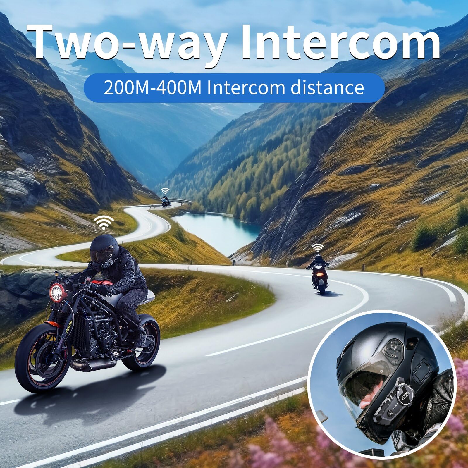 Motorrad Bluetooth Headset mit Sprachassistent Helm Gegensprechanlage Headset IP67 Wasserdicht/1500mAh Akkulaufzeit Helmlautsprecher Geeignet für die meisten Helme & CVC+DSP