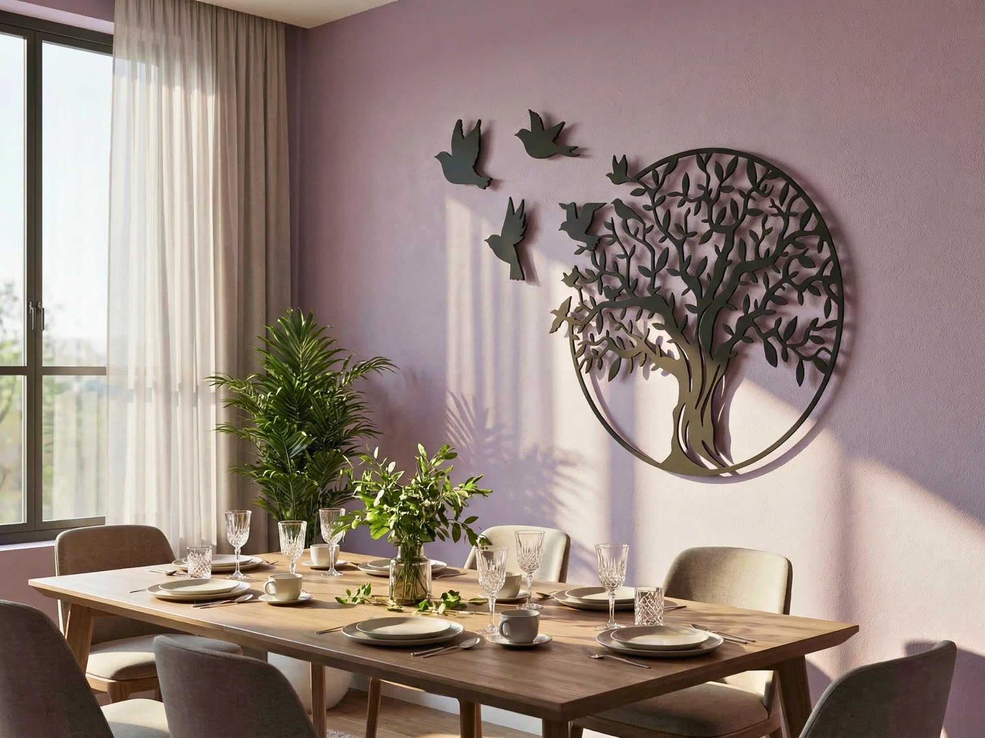 Vailla Arbre de Vie Tableau Decoration Murale 3D Deco Murale Salon Salle de Bain Chambre Cadre Décoration Chambre Triptyque Mural Bois (Arbre 8)