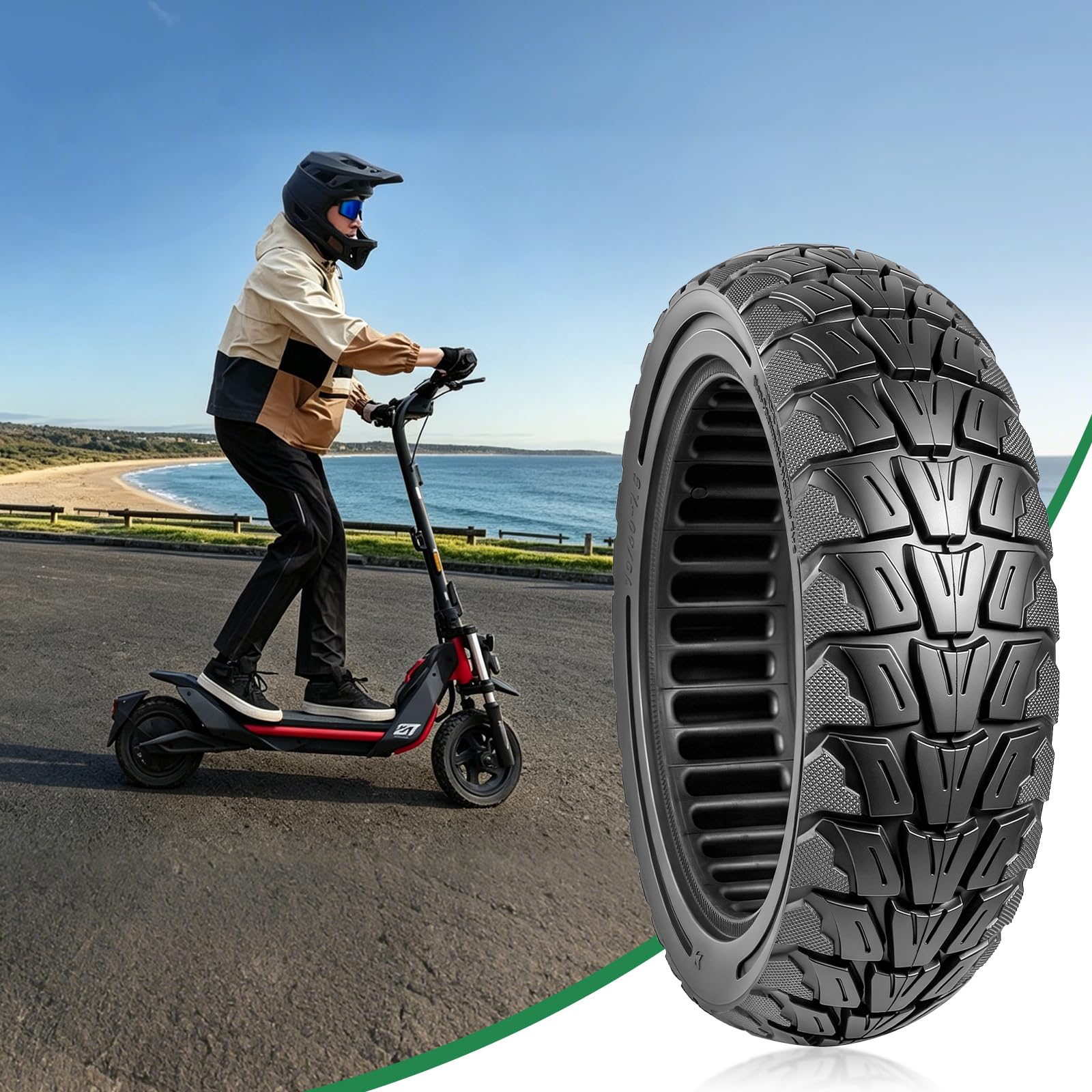 70/60-7,5 Pneu en caoutchouc plein pour scooter électrique Segway Ninebot ZT3 / ZT3 Pro / G3 11" Pneu de rechange Honeycomb Solid Pneu plein avant/arrière (noir)