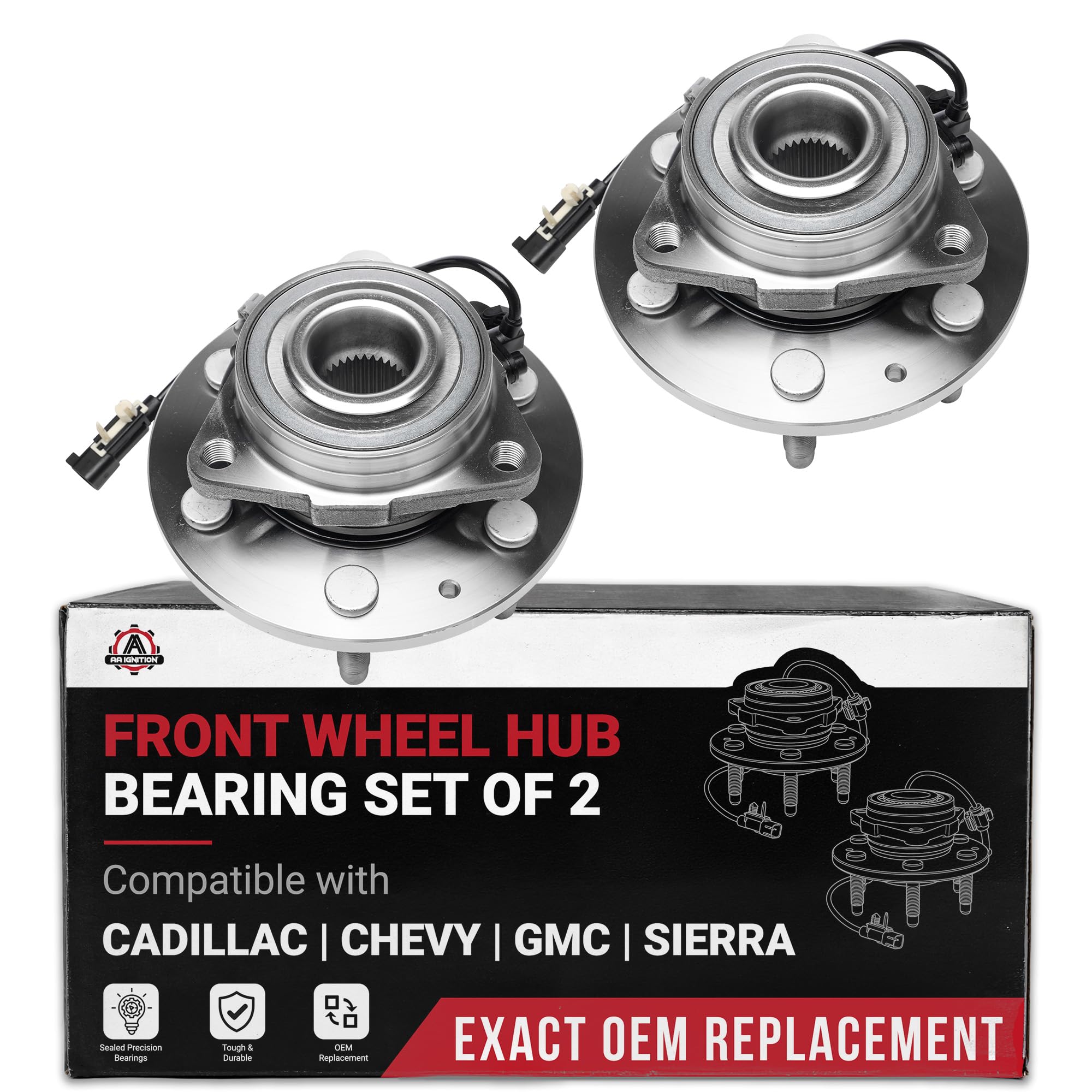 Front Wheel Bearing and Hub Assembly Set of 2 - Compatible with Cadillac, Chevrolet, GMC - Escalade, Escalade ESV, XTS, Silverado 1500, Silverado 1500 LD, Suburban - Rear Wheel Bearing - 2013-2020