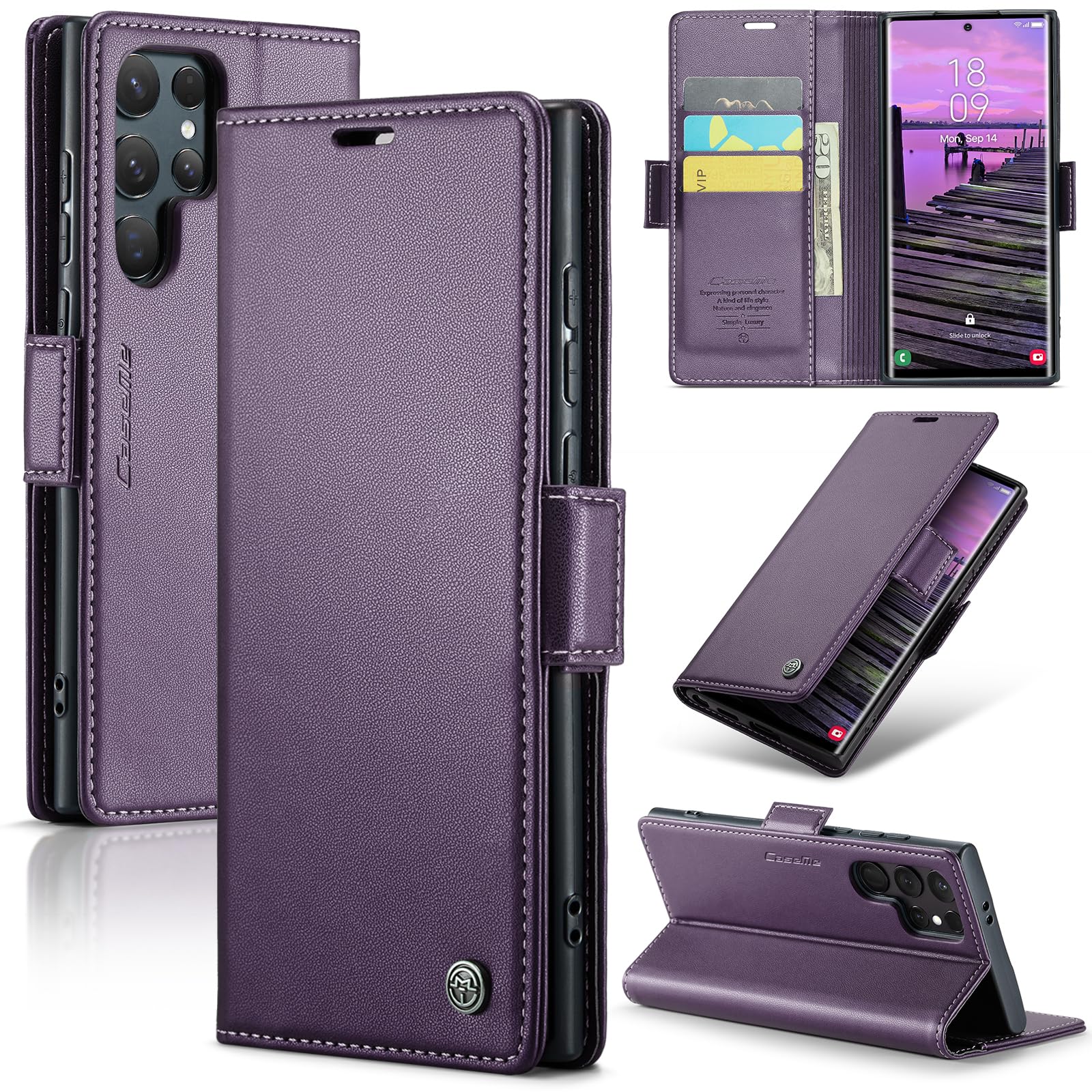 AUPAI for Samsung Galaxy S25 Ultra Wallet Case with Credit Card Holder, PU Leather RFID Blocking Folio Flip Kickstand Magnetic Clasp Protective Phone