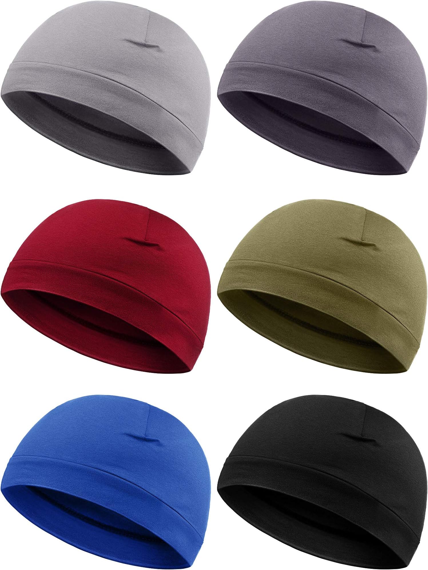 6 Pieces Men Skull Caps Cotton Beanies Sleep Hats Multifunctional Helmet Liner Cap for Men and Women