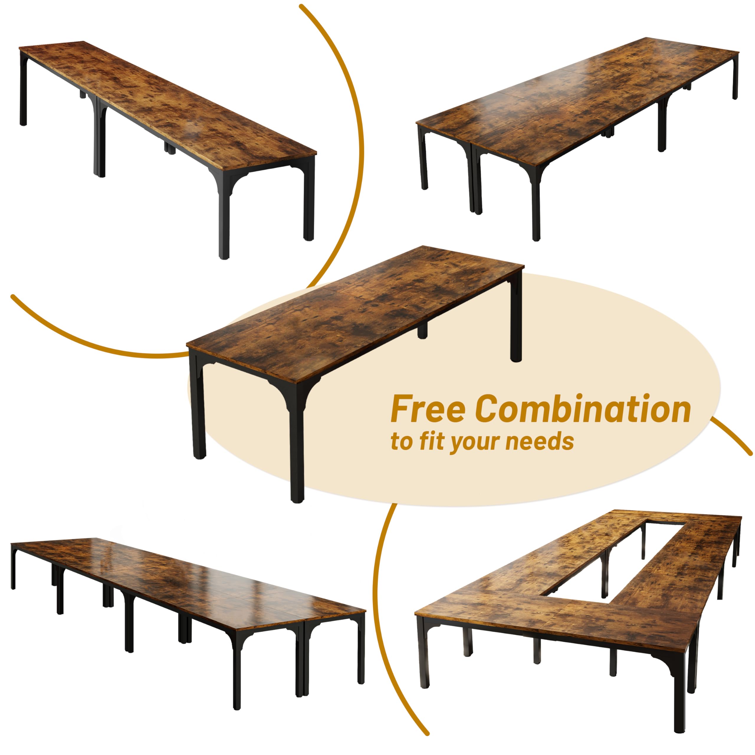 13FT Conference Table Super Sturdy Large Rectangle Meeting Seminar Table for 16 Person Long Business Tables 4 Pcs — view 5