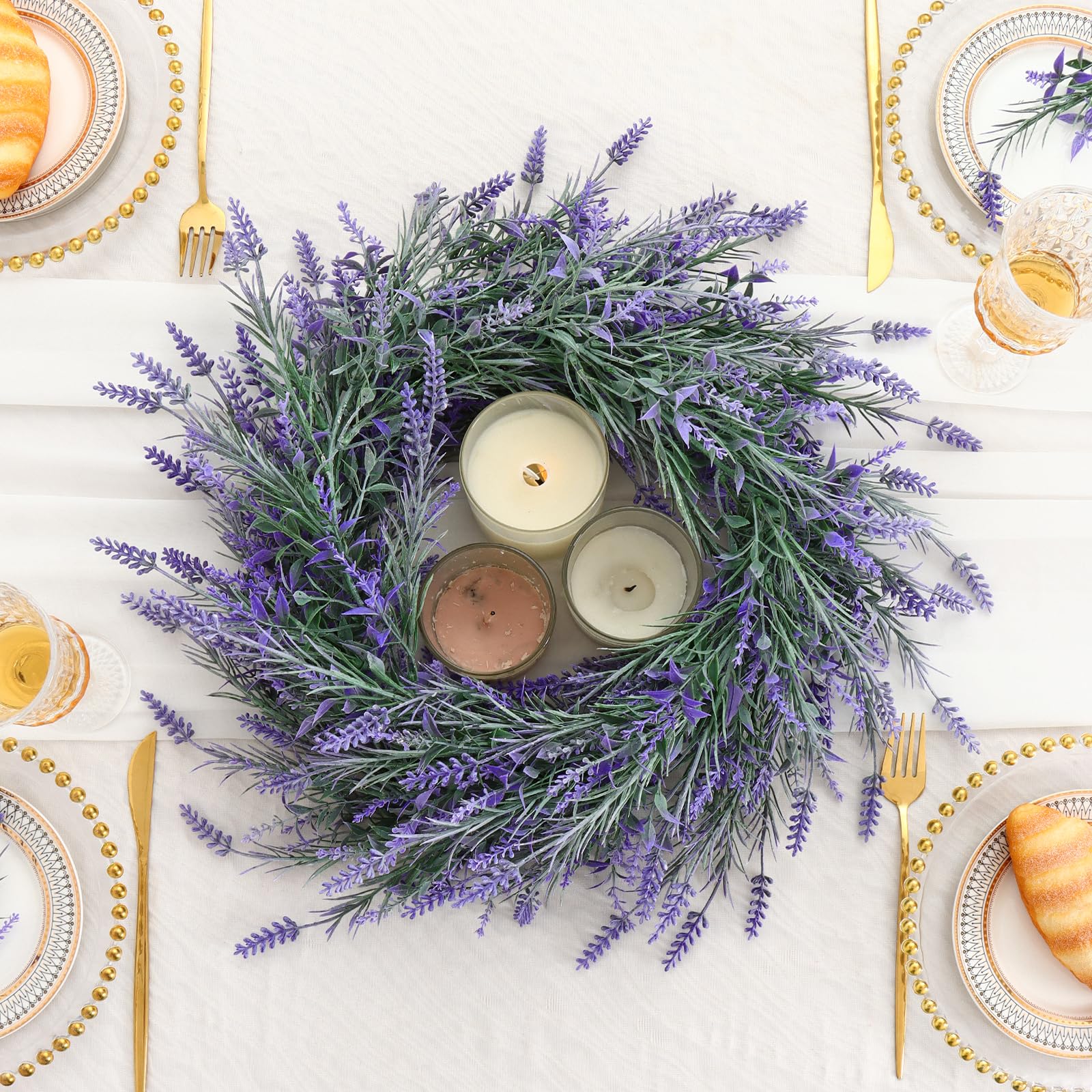 DEMIUKO 2 pezzi di lavanda artificiale, fiori artificiali, decorazione primaverile, finto lavanda, viti da appendere, ghirlanda fai da te, per matrimoni, casa, camino, runner da tavolo, decorazione