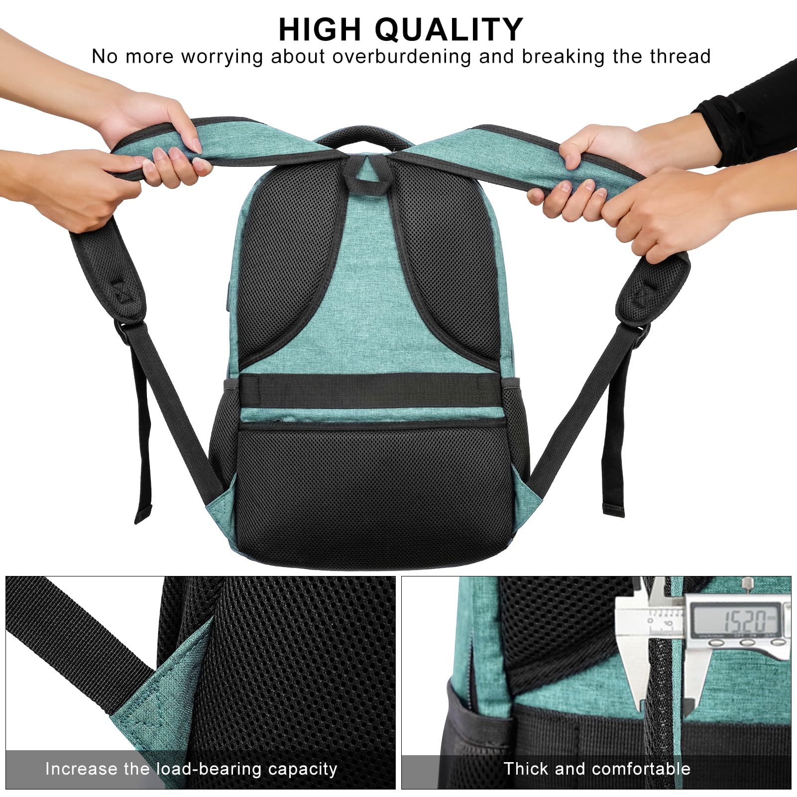 RJEU Zaino Uomo Donna, Zaino Scuola Superiore Media Zaino Università Per PC Portatile 15.6 Pollici con Porta di Ricarica USB