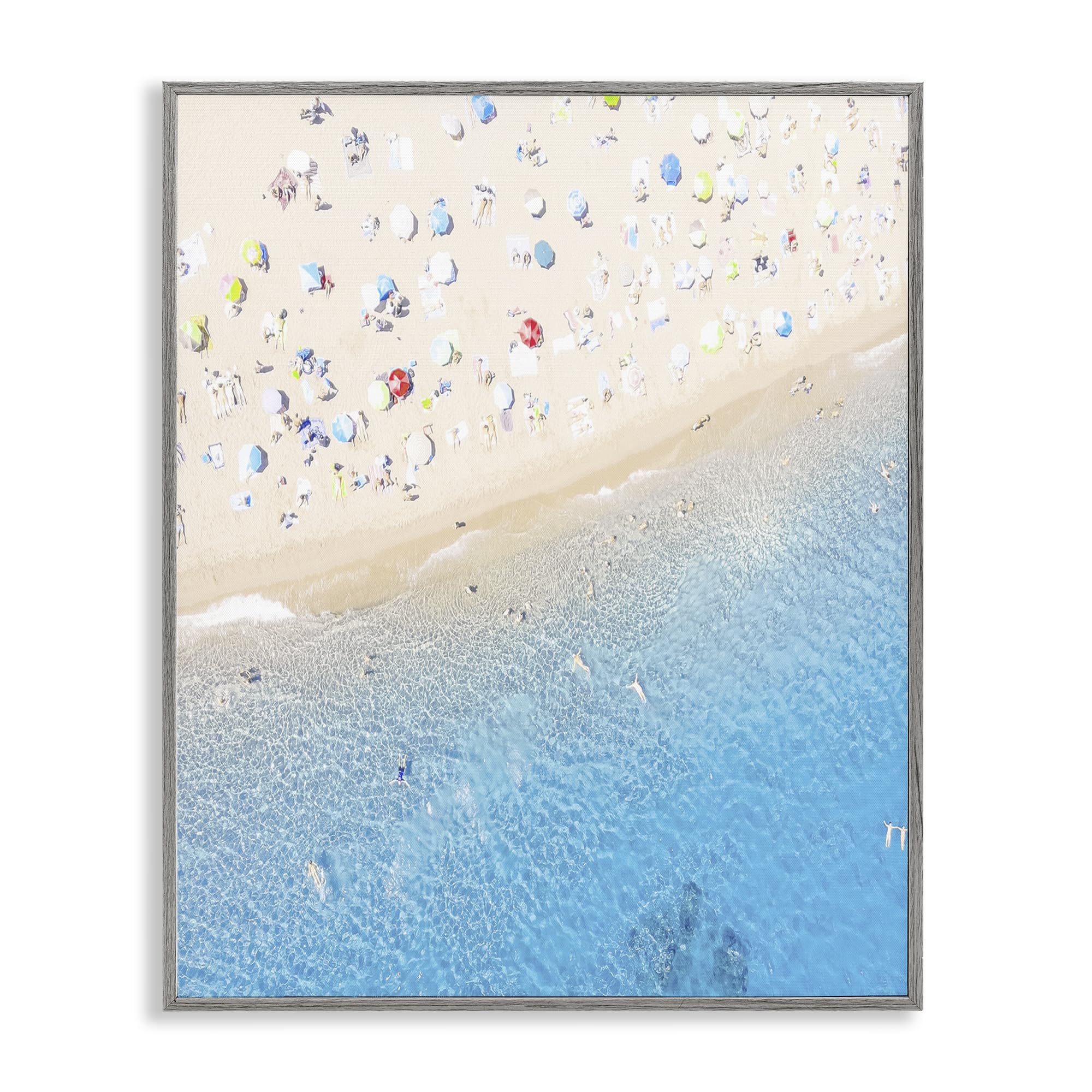 Stupell Industries 'Happy Beach in Summer', Framed Giclee Art, Gray, 24 x 30 Inches, Easy to Hang and Sturdy, Made in USA, by Leah Straatsma