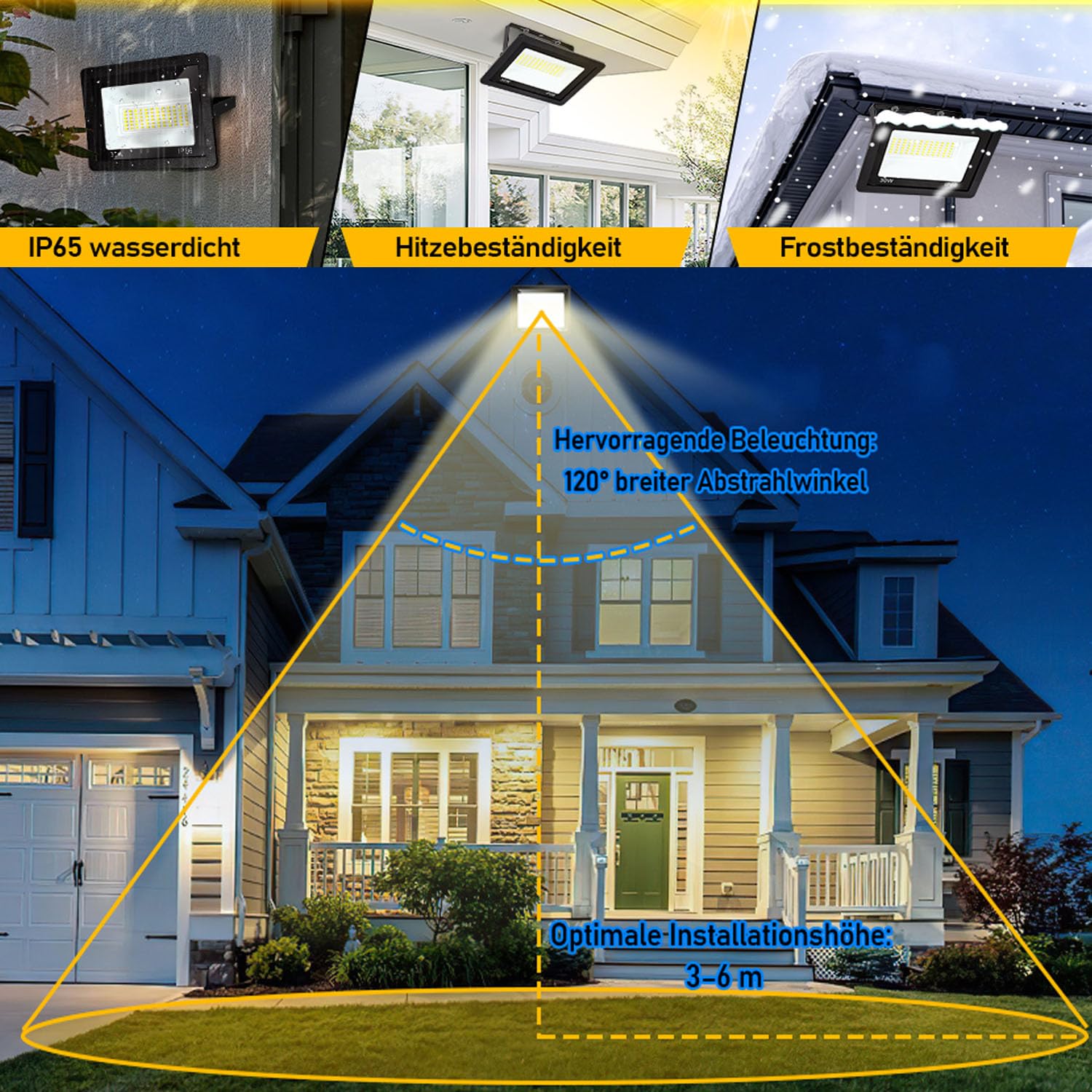 Herrselsam LED Strahler, 10x50W LED Fluter Dimmbar, 4600 Superhell Flutlichtstrahler, IP66 Wasserdicht 3 Farbtemperatur 3000K/4000K/6500K Außenstrahler (kein Stecker)