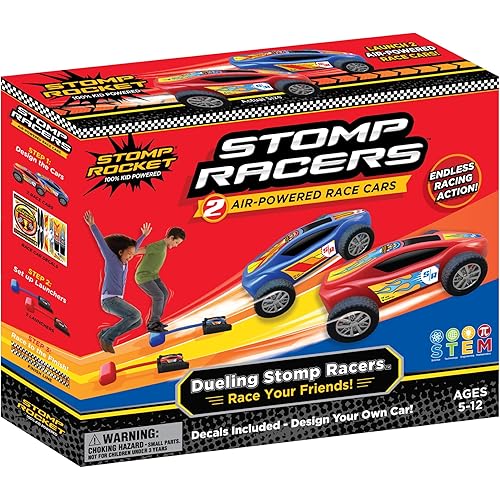 Stomp Racers Air Powered Race Cars by Stomp Rocket, 2 Car Racer Pack - Dueling Stomp Racers Toy Car Launcher - Fun Backyard & Outdoor Multi-Player Kids Toys Gifts for Boys, Girls & Toddlers
