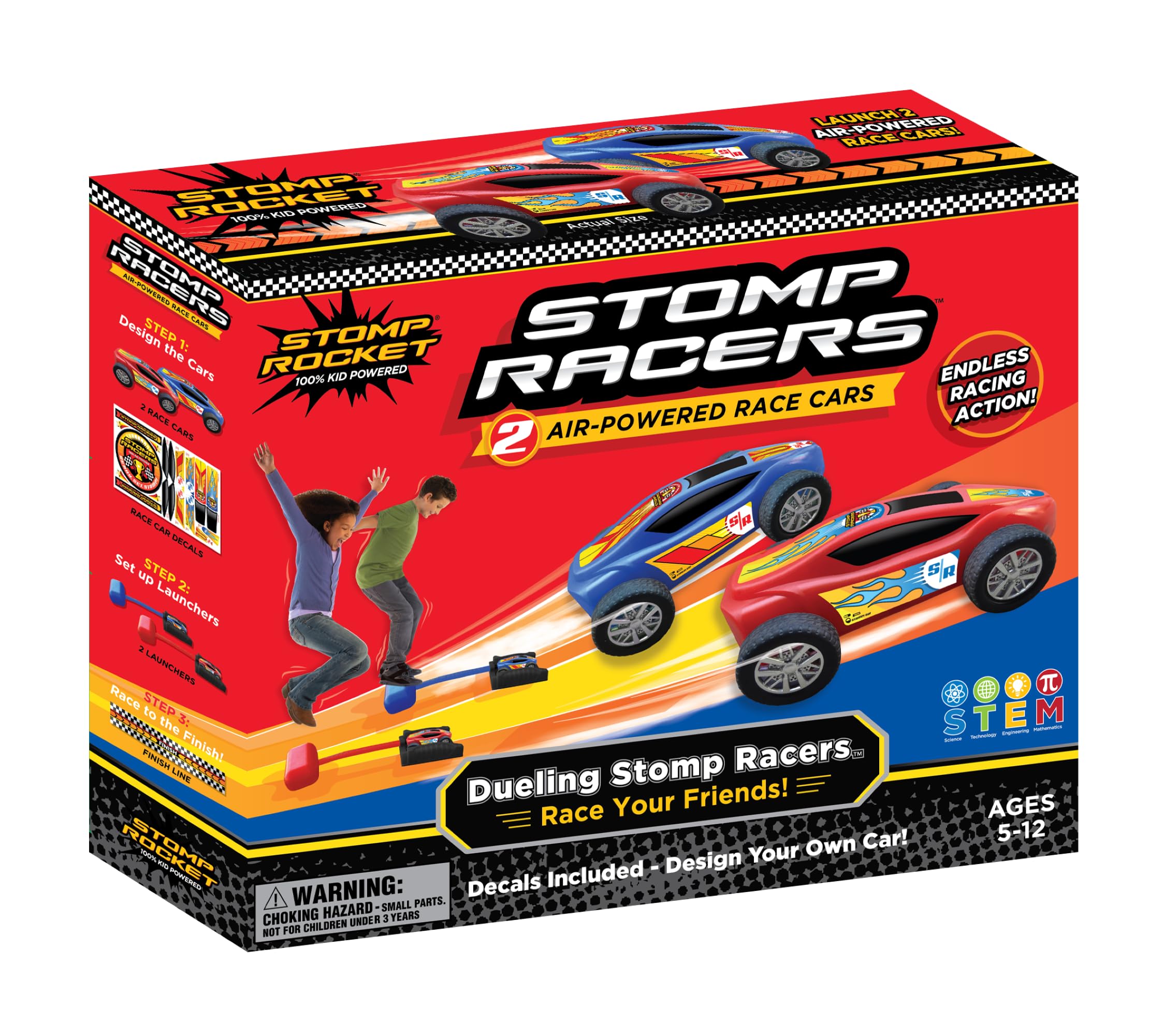 Stomp Racers Air Powered Race Cars by Stomp Rocket, 2 Car Racer Pack - Dueling Stomp Racers Toy Car Launcher - Fun Backyard & Outdoor Multi-Player Kids Toys Gifts for Boys, Girls & Toddlers