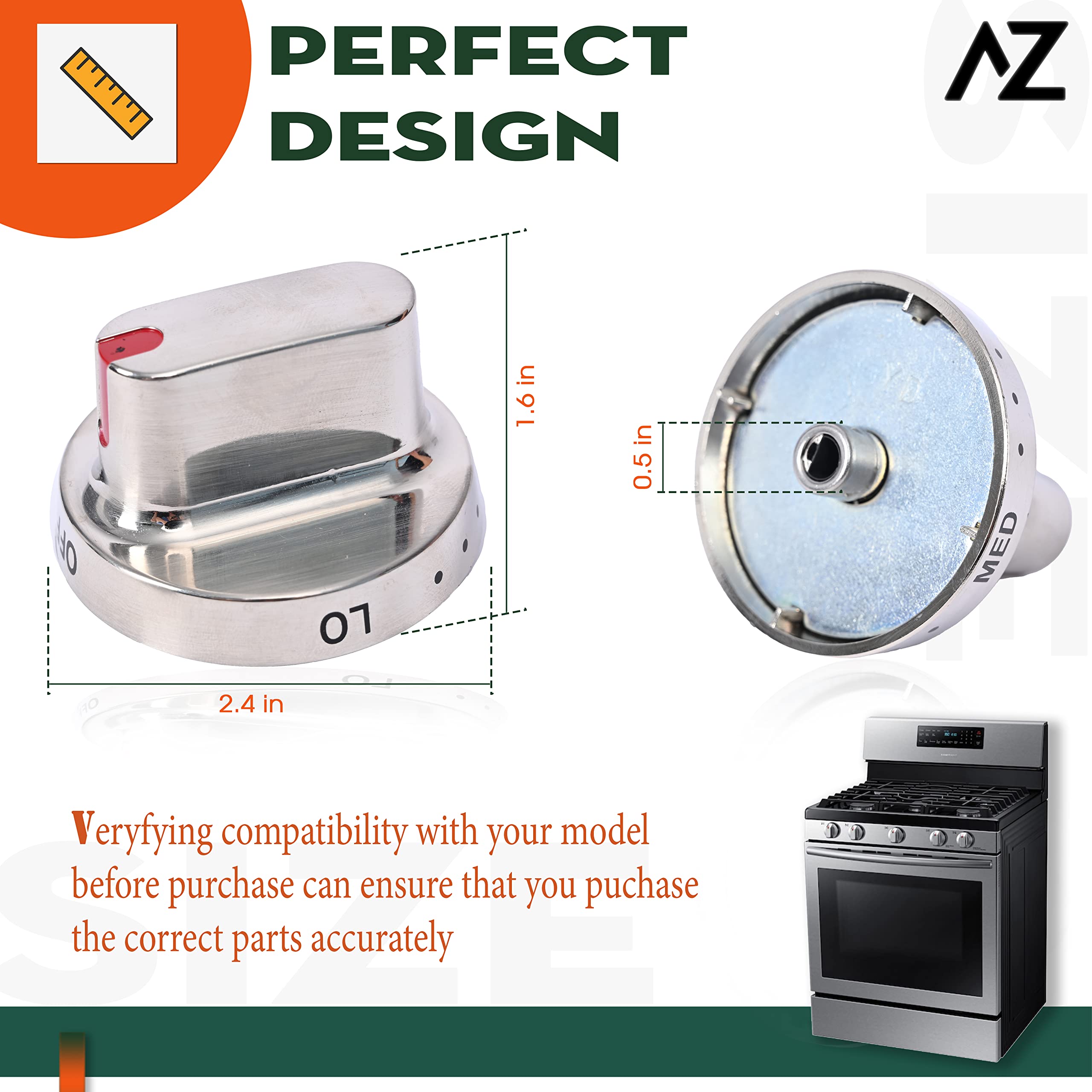 AZ4U Set 5 Pack Gas Range Stove Burner Knobs Dial Knob Replaces DG68