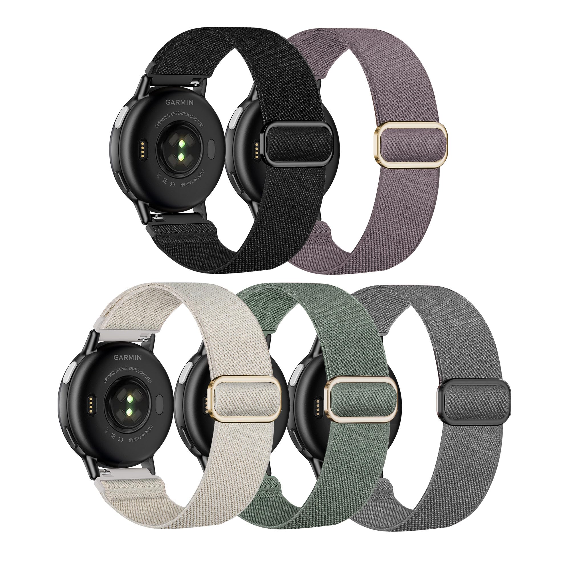 Laband 20mm Nylon Watch Straps for Garmin Vivoactive 6/5/3/3 Music/Forerunner165/55/645/245/570 42mm band, 5 Pack Soft Stretchy Fabric Adjustable Replacement Sport Straps for Venu/Venu Sq 2 Women Men — view 11