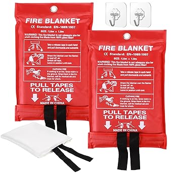 Safigor 2Pack Emergency Fire Blanket +2 Hooks, Fire Extinguisher Blanket, Fire Suppression Blanket, Flame Retardant Blanket Fire Safety Blanket for Home, Kitchen, Grill, Car, Warehouse(40 x 40?)