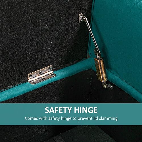 Miniatura 7 de HOMCOM Banco otomano de almacenamiento con botones, banco tapizado con reposabrazos enrollados para sala de estar o pasillo, color verde