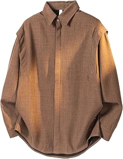 [Liaziong] シャツ メンズ 長袖 秋服 麻風 大きいサイズ 無地 ワイシャツ ボタン隠し 重ね着風 カジュアル トップス 春冬服