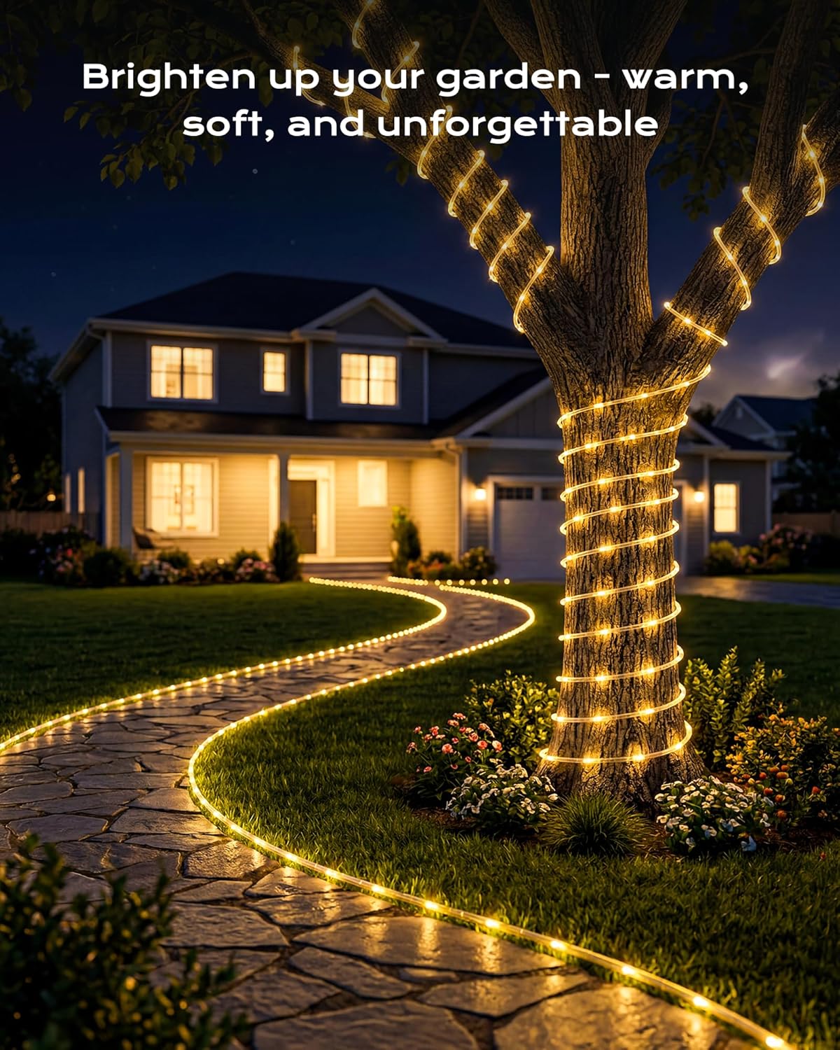 Brightown Solar Rope Lights, 2 Pack Total 78FT 200LED Warm White Solar String Lights Outdoor, IP65 Waterproof Solar Powered Fairy Lights with 8 Lighting Modes for Yard Garden Patio Tree Decoration