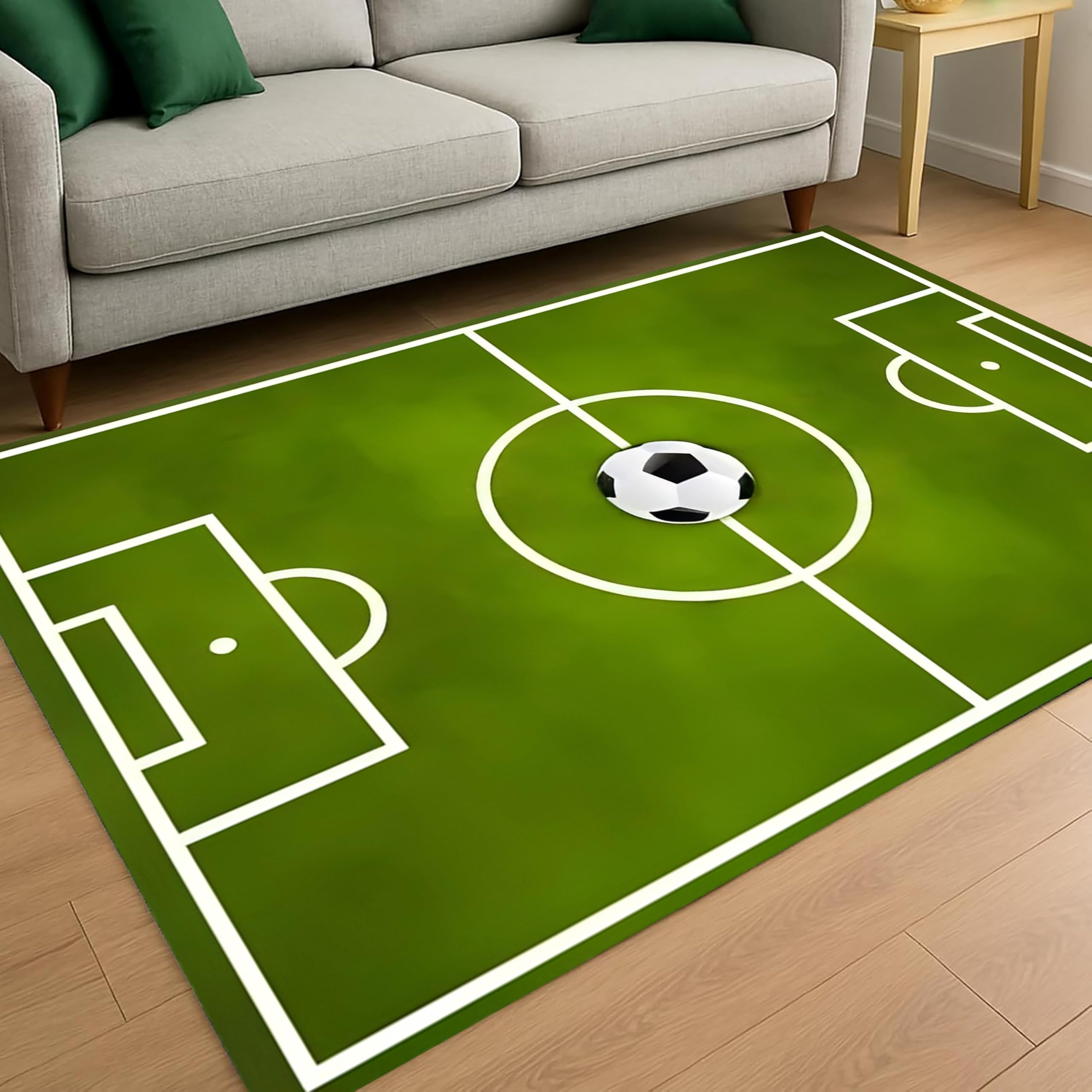 Football Rug for Boys,160x230cm, Sports Themed Boys Girls Room Rugs, Green Grass Football Field Creative Kids Room Decoration, Football Gaming Sports Carpet, Washable Rugs for Living Room Bedroom