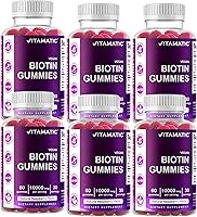 Vista 13 de Vitamatic Gomitas de biotina de 10,000 mcg para cabello más fuerte, piel y uñas, 60 gomitas veganas, también llamadas vitamina B7 (2 botellas)