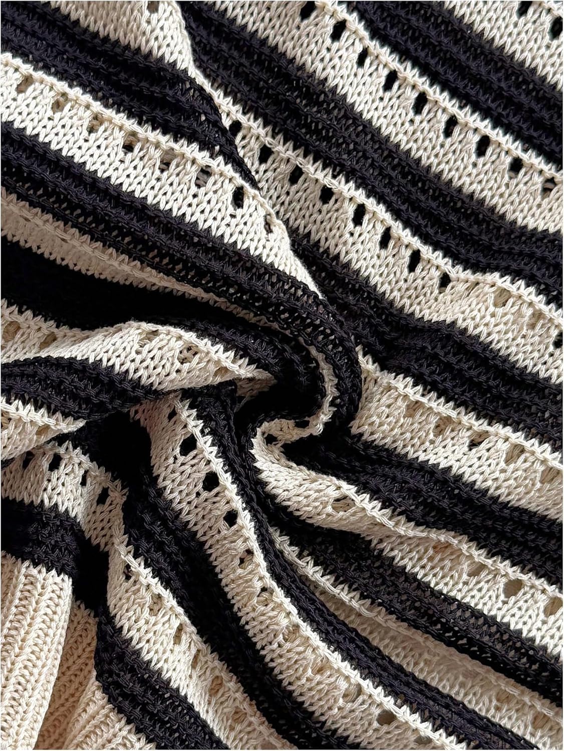 GORGLITTER Women's Crochet Sets Summer Vacation Two Piece Outfits Striped Tie Front Knit Crop Tank Top and Shorts Set - Image 4