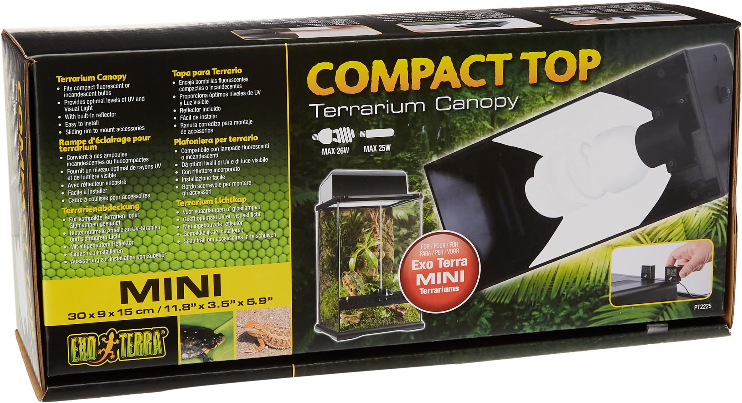 Exo Terra Compact Top, terrarium cover, mini, for 1 lamp, with reflector, 30 x 9 x 15 cm, socket E27,Black