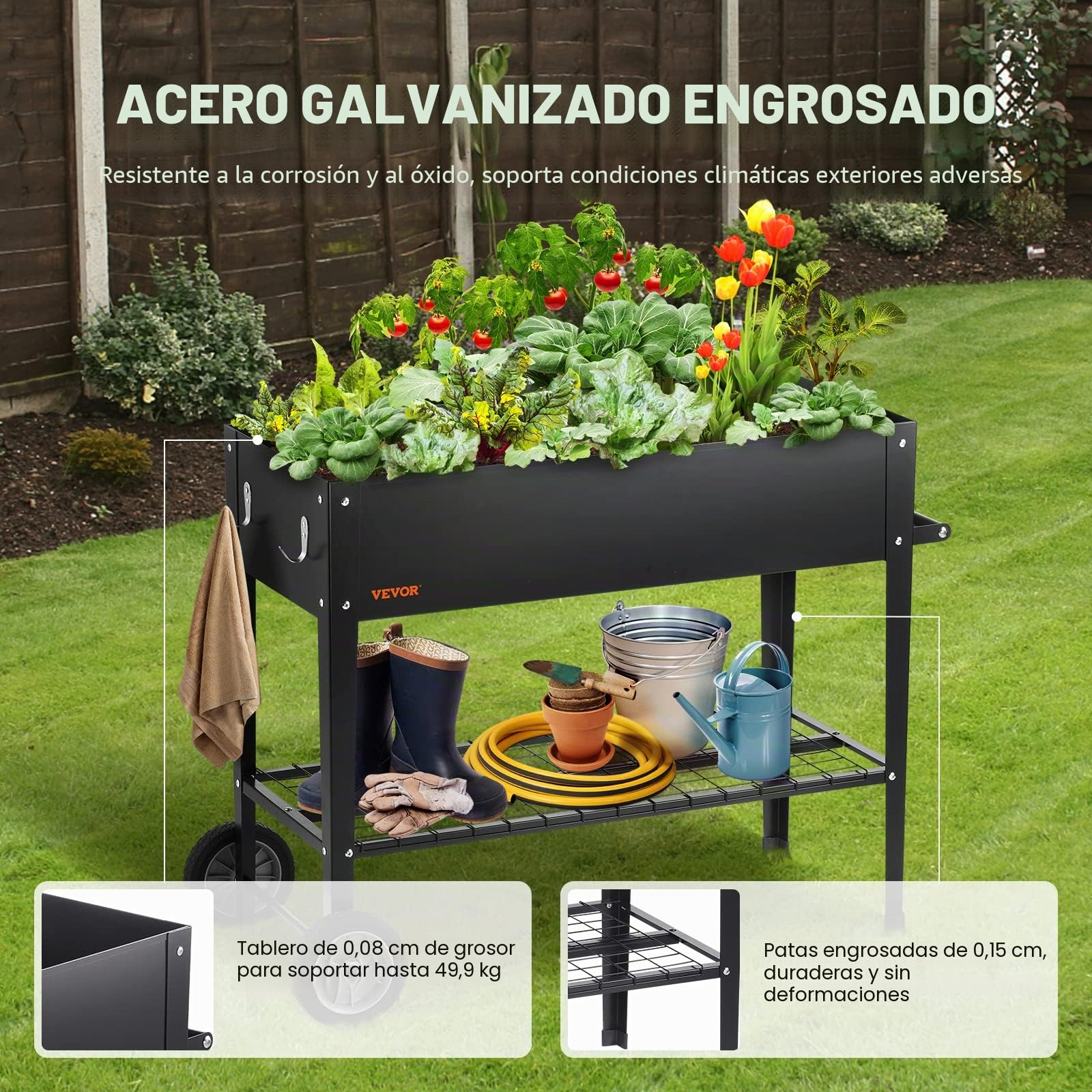 VEVOR Cama elevada de jardín, 42.5 x 19.5 x 31.5 pulgadas, caja elevada de metal galvanizado, cajas elevadas para plantar al aire libre con patas, para cultivar flores/verduras/hierbas en patio, jardí