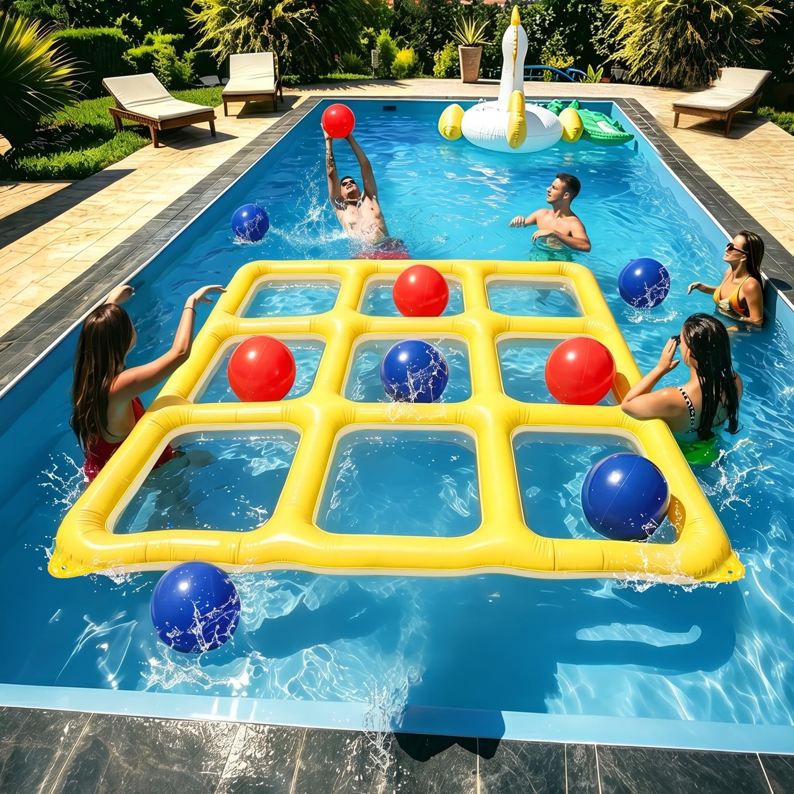 Aufblasbares Tic-Tac-Toe Poolspiel, Outdoor Spiele für Kinder & Erwachsene, Strandspiele & Wurfspiel Kinder Outdoor, Wasserspiele Pool für Kinder und Erwachsene, Aufblasbare Pool Spielzeug(Gelb)