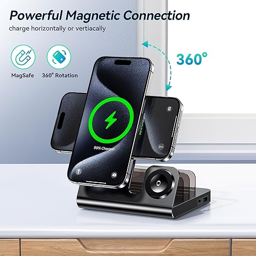 Miniatura 7 de WHJ Estación de carga inalámbrica 5 en 1 para múltiples dispositivos Apple - Soporte de cargador inalámbrico Mag-Safe, cargador rápido magnético de