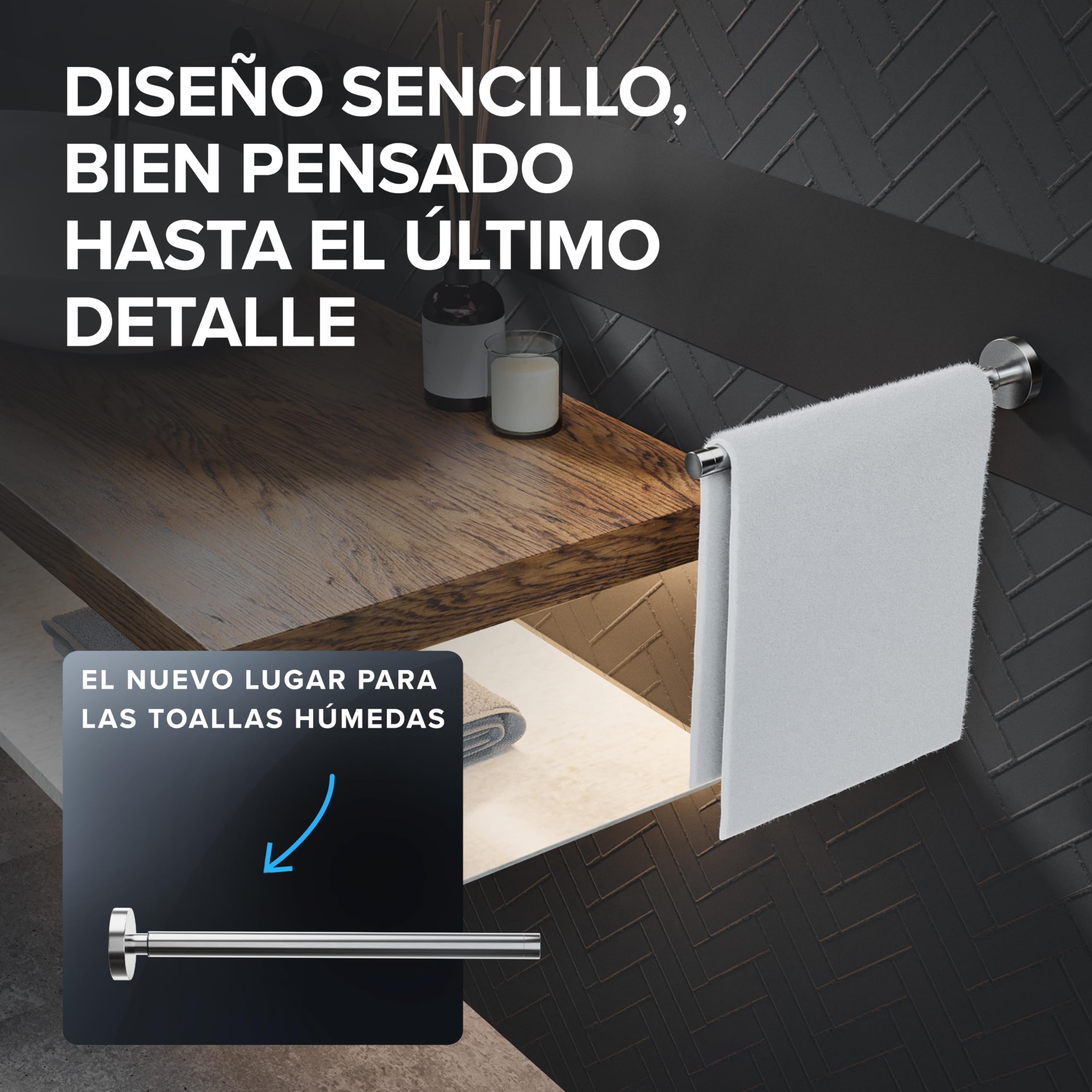 ovimar Barra telescópica Lyngvig de acero inoxidable, plata para taladrar, extensible con dos barras como toallero para toallas, soporte para perforar o pegar en la pared
