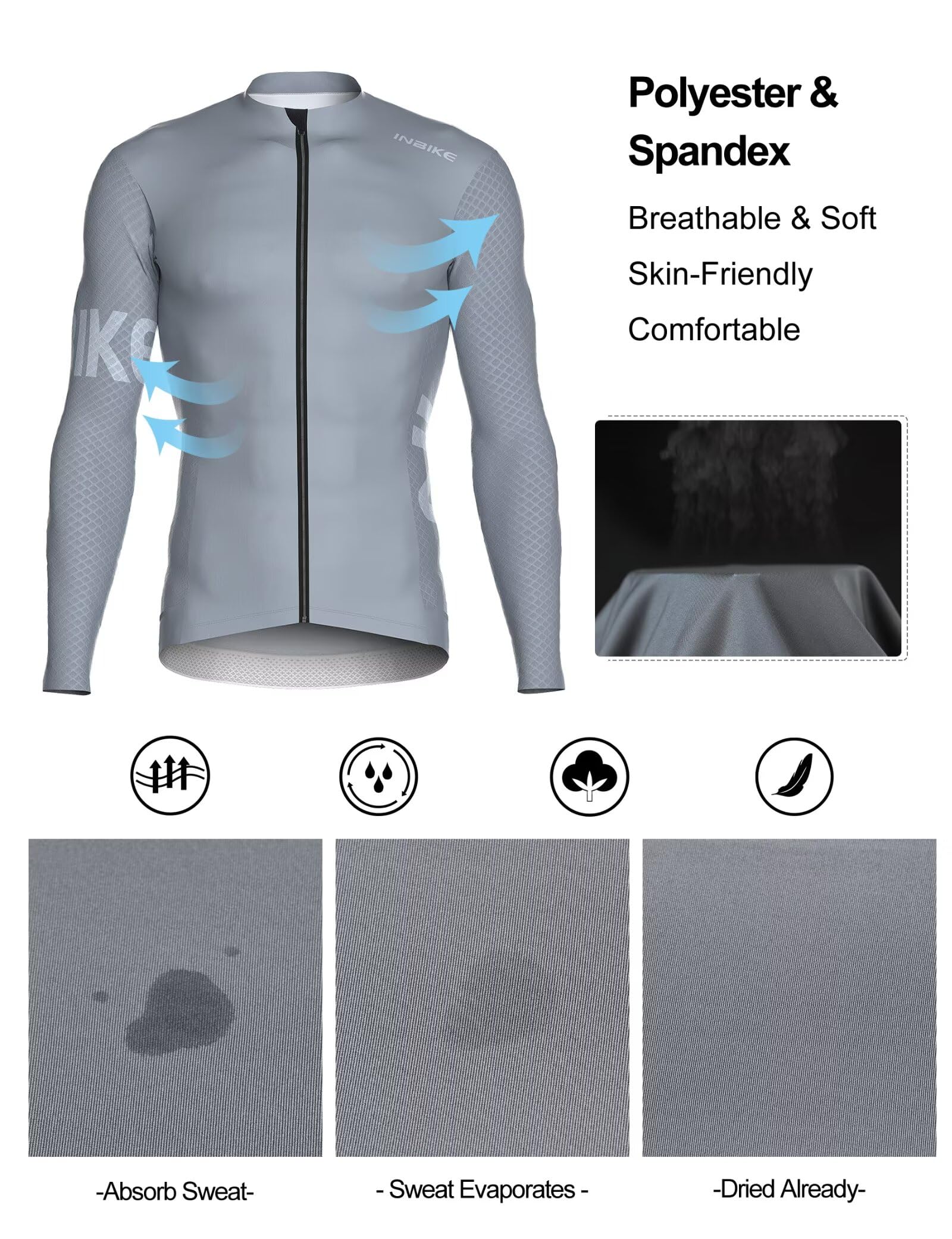 INBIKE Radtrikot Herren Rennrad Trikot Langarm Atmungsaktiv und Leicht mit 4.5CM Anti-Rutsch-Gewebe Fahrradtrikot für Radfahren Wandern und Fitness MZLS513