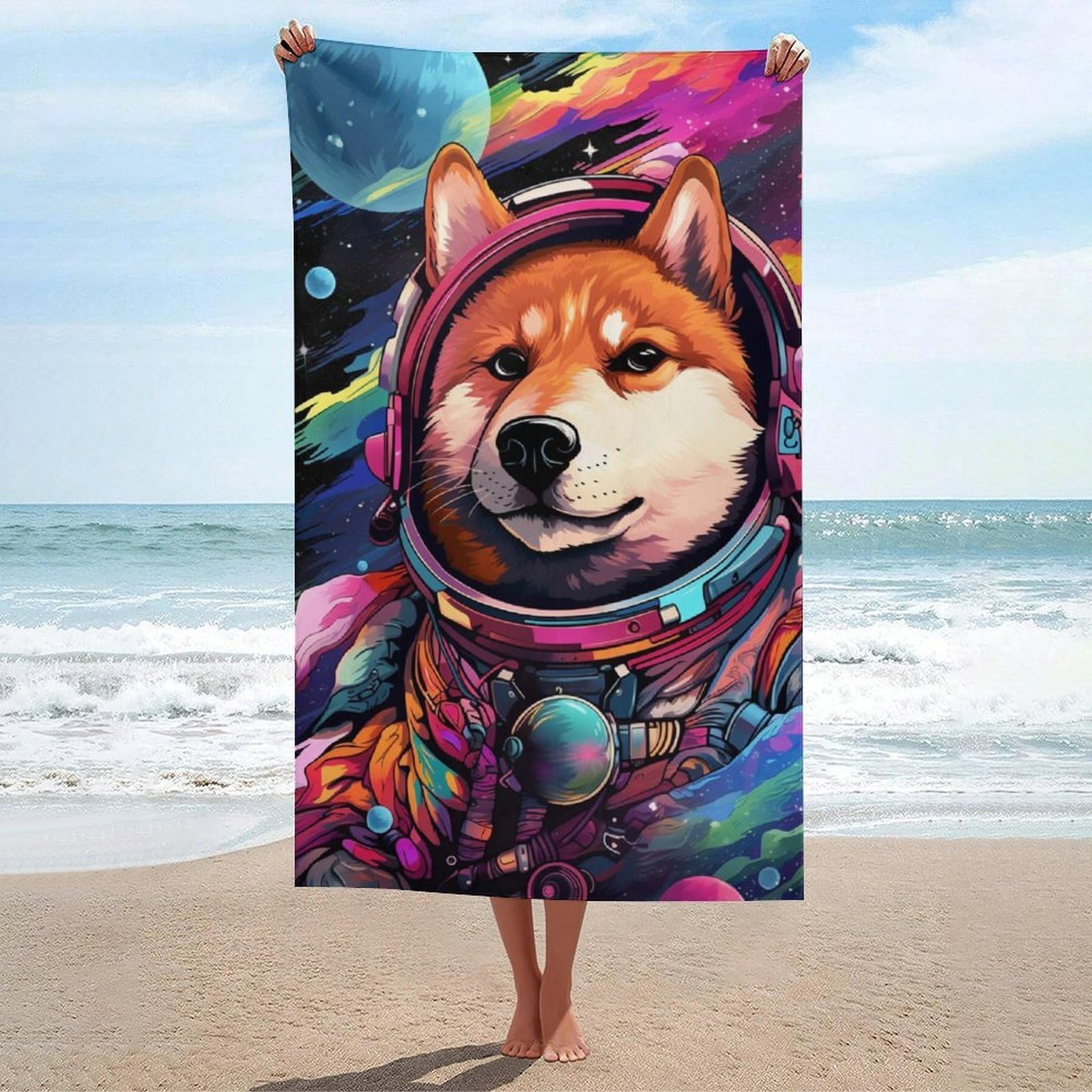 Serviette de plage anti-sable Space Dog compacte pour le sport et la gym