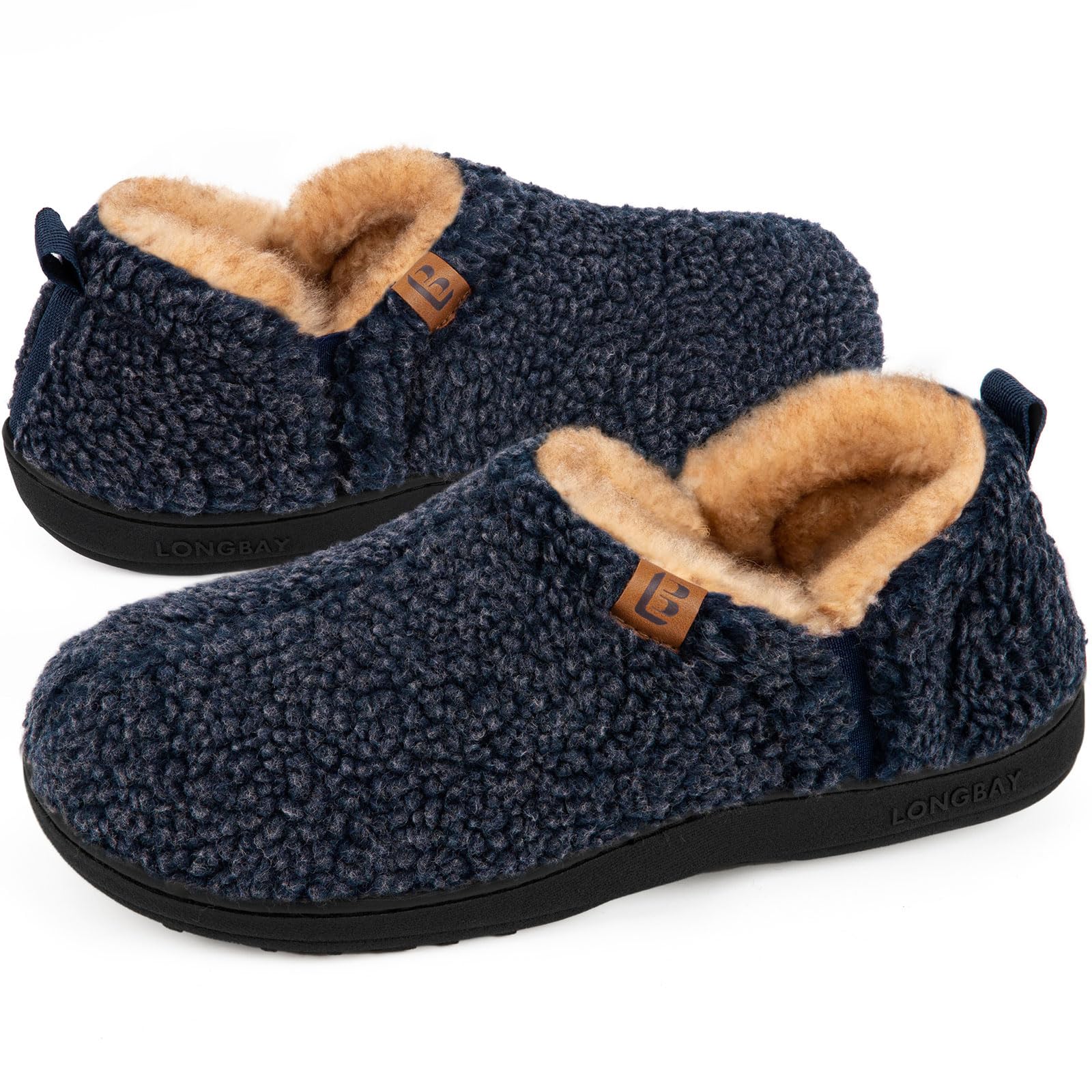LongBay Men's Slippers Warm Bedroom House Shoes Slip-On Memory Foam Winter House Slippers for Indoor Outdoor