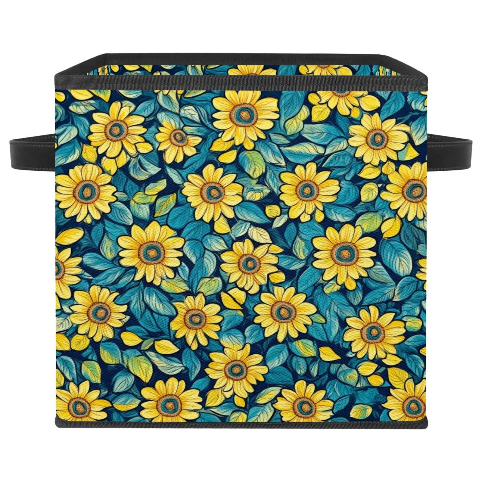 Paniers de rangement pliables en tissu Oxford de 27,9 cm avec motif tournesol pour armoire