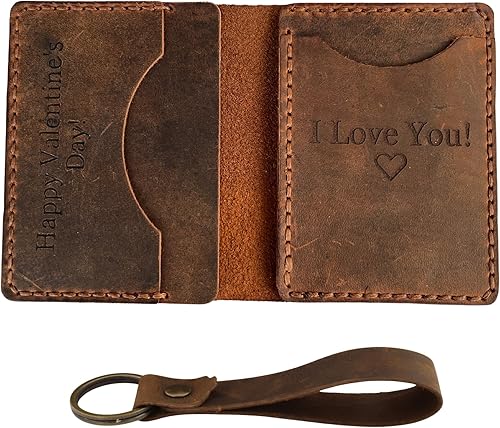 Personalized Engraved Minimalist Genuine Leather Wallet for Men and Women, Custom Card Holder Wallets with 4 Card Slots with Keychain and Giftbox,